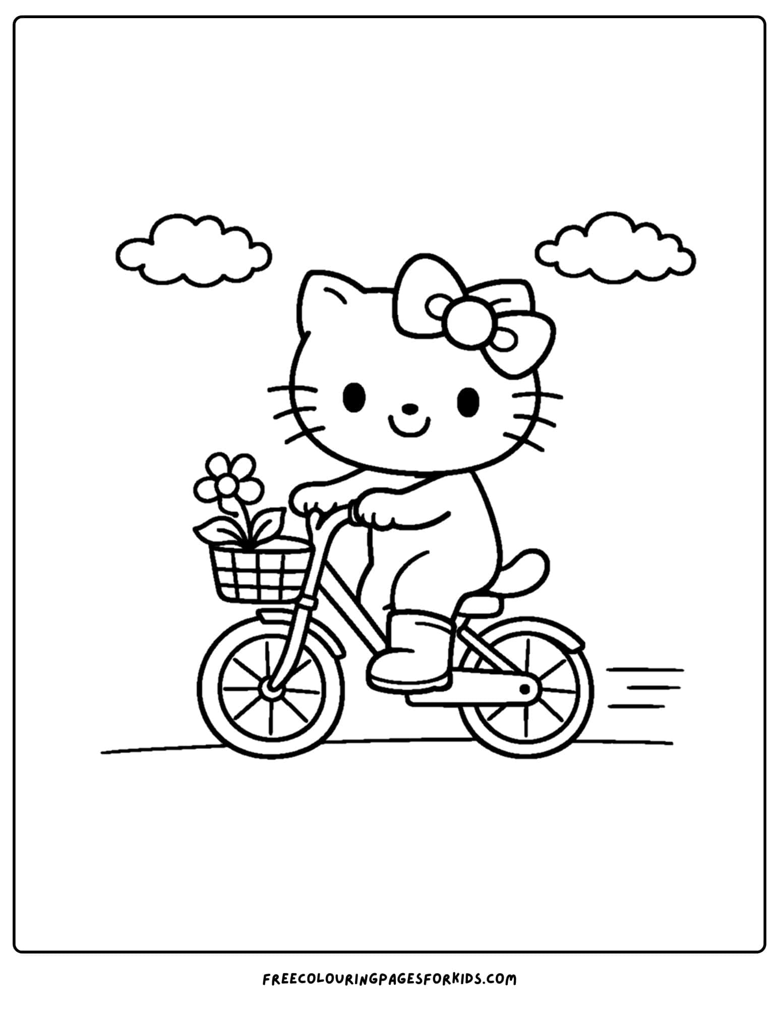 Hello kitty riding a bike coloring page