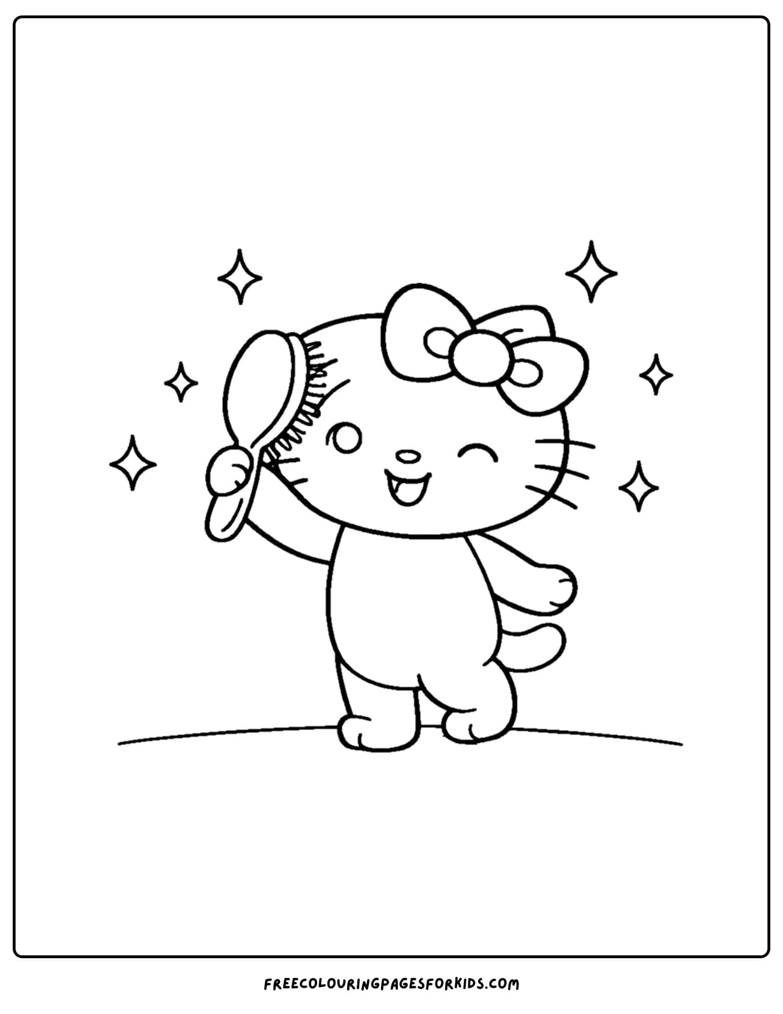 Coloring page of Hello Kitty combing her hair