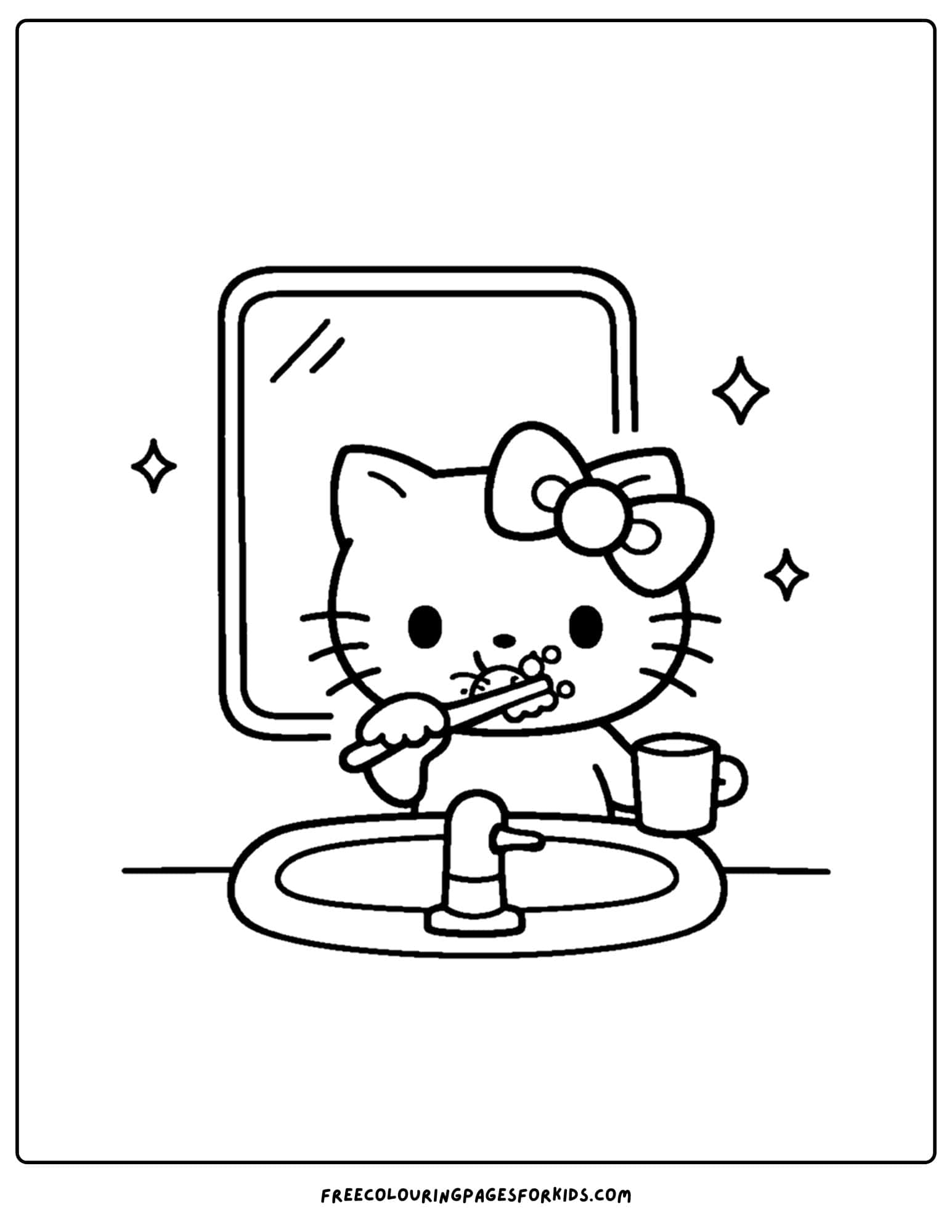 Hello Kitty Brushing Teeth Coloring Page