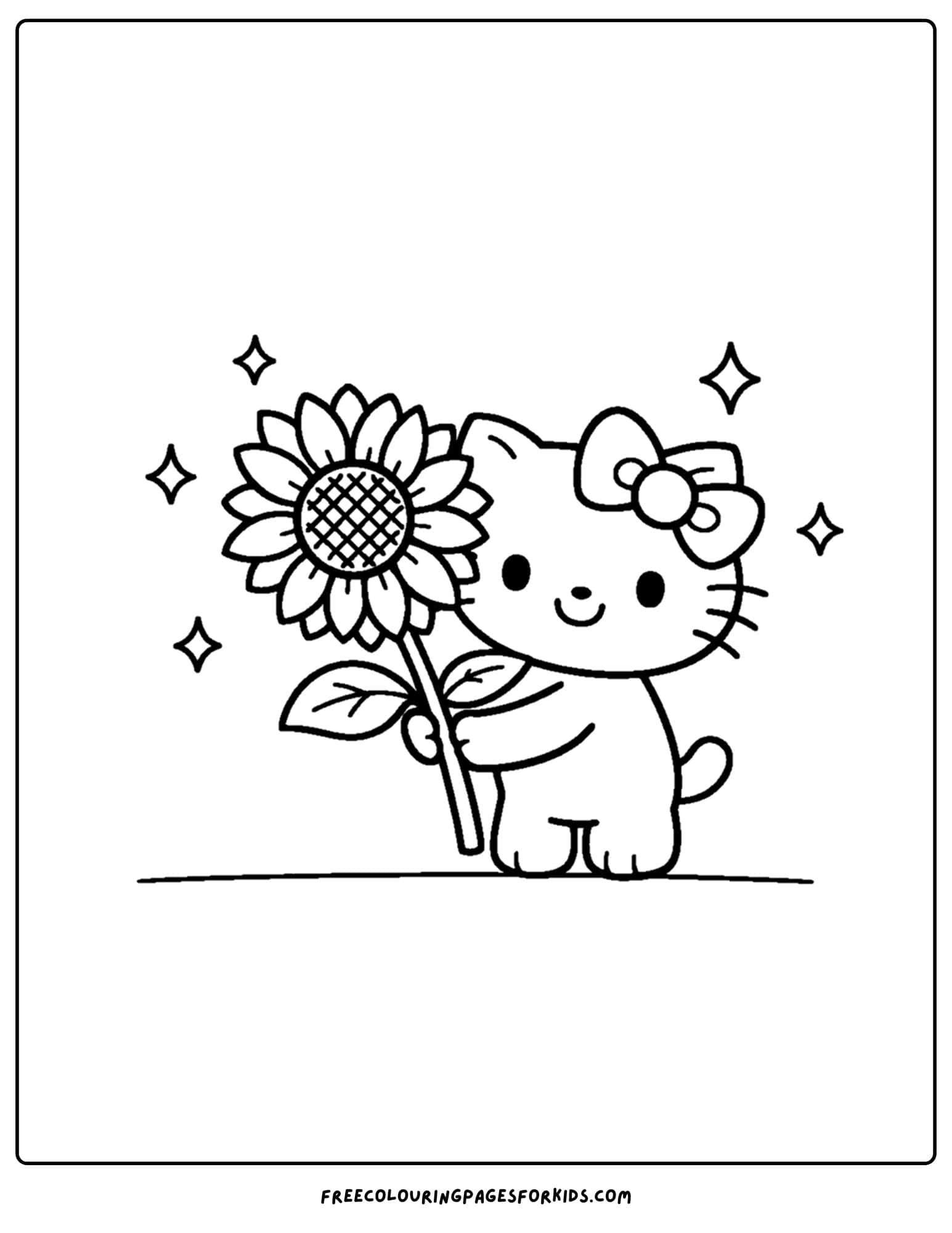 hello kitty coloring page holding giant sunflower