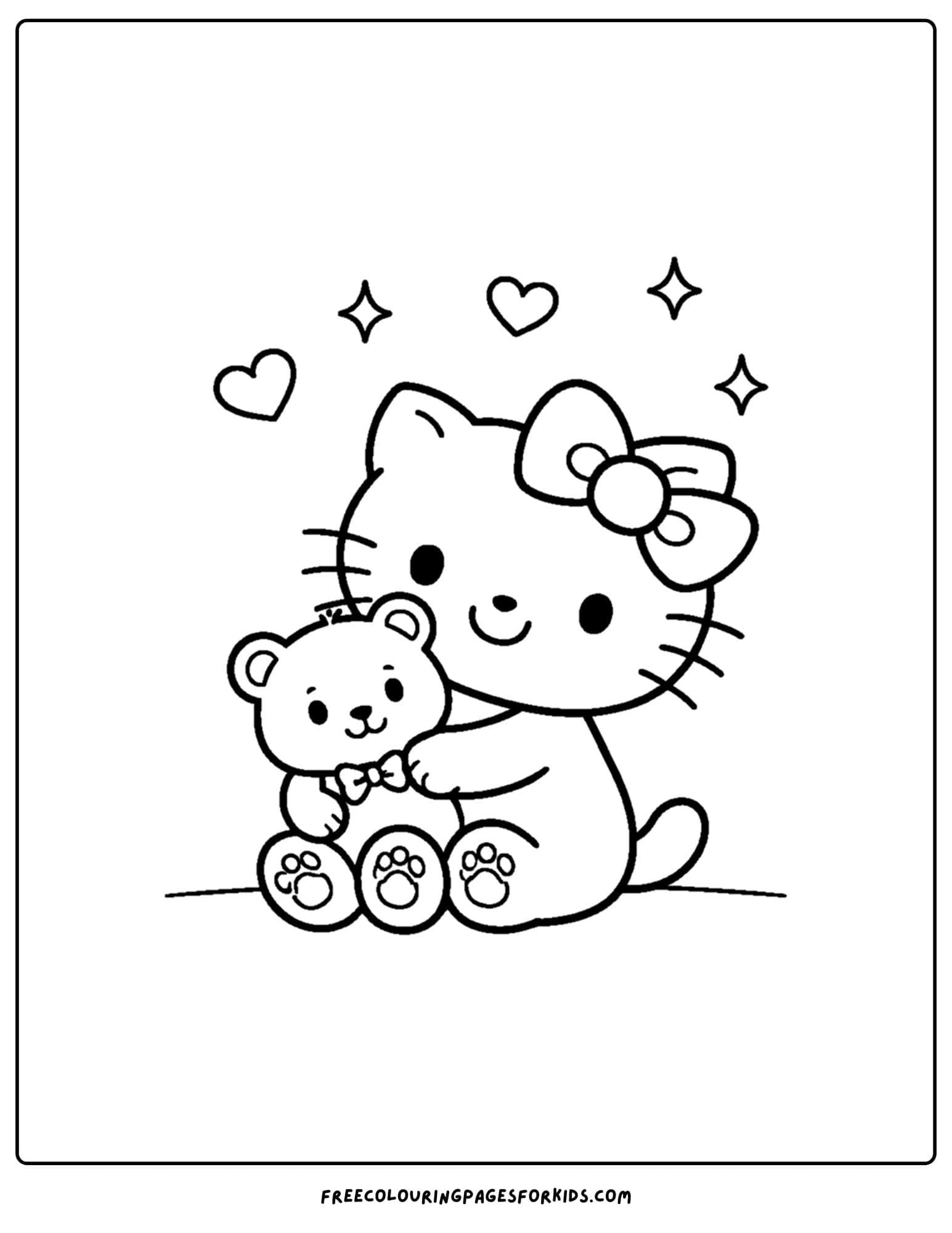 hello kitty coloring page hugging teddy bear