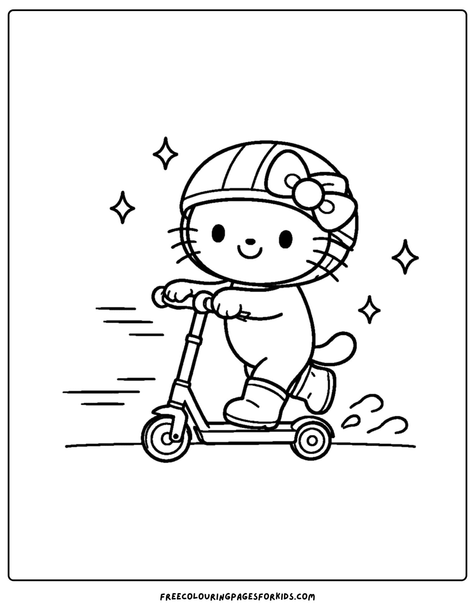 hello kitty coloring page riding a scooter
