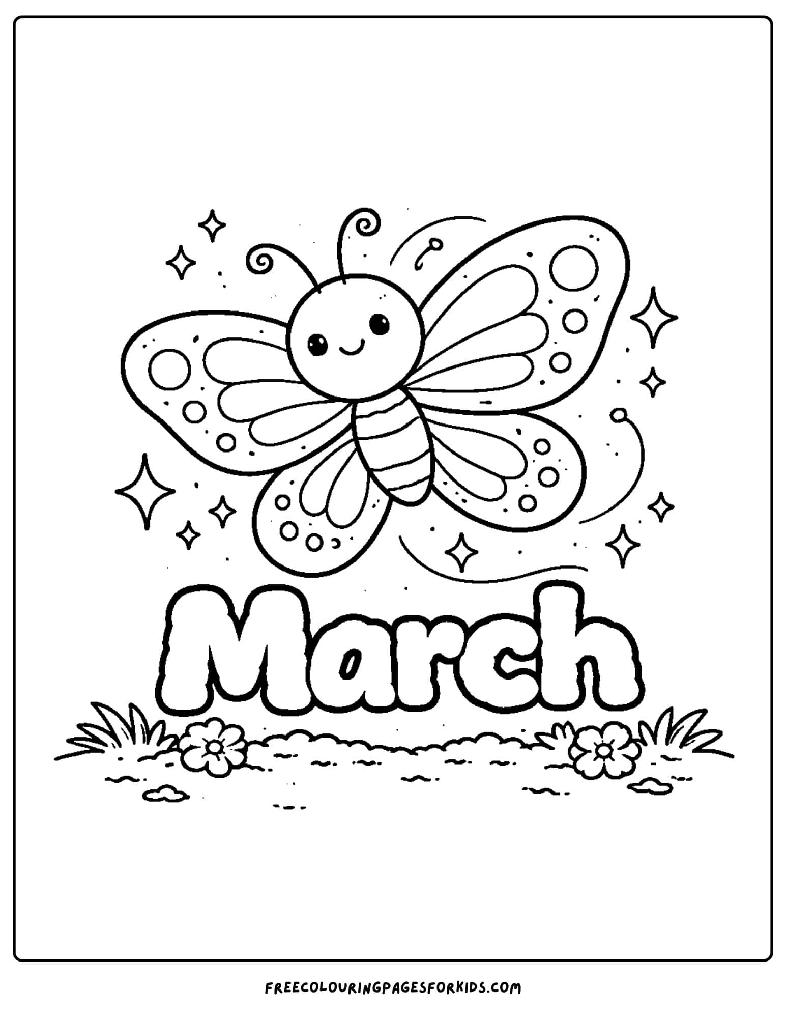 a coloring page for march showing a beautiful butterfly