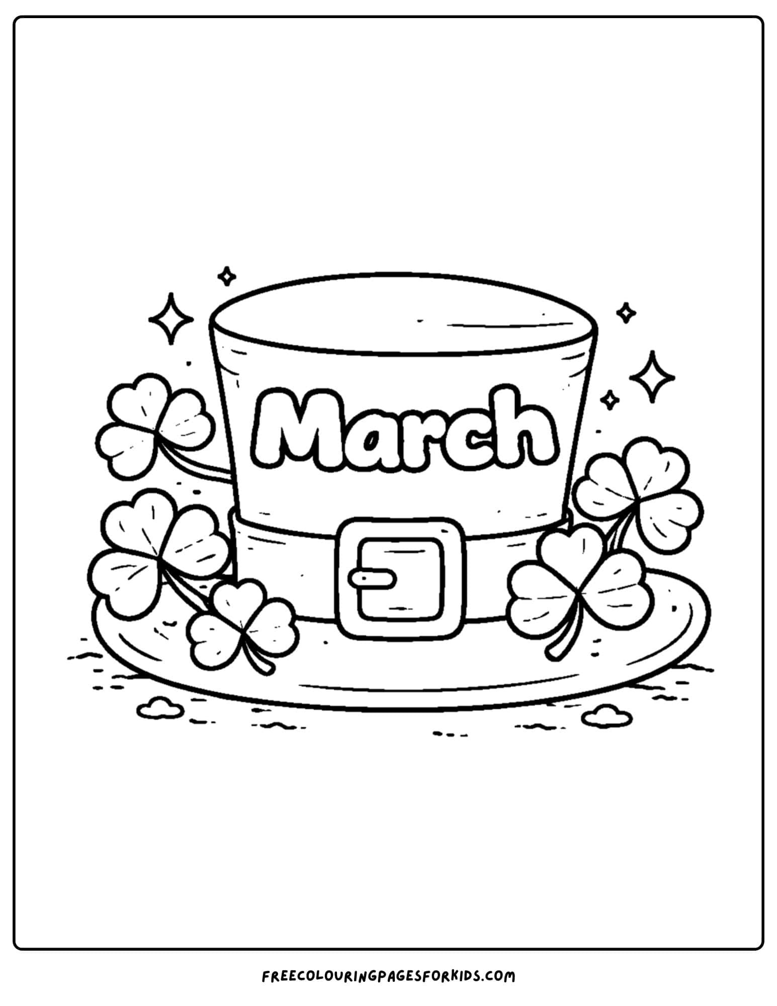 a coloring page for march showing a leprechaun hat