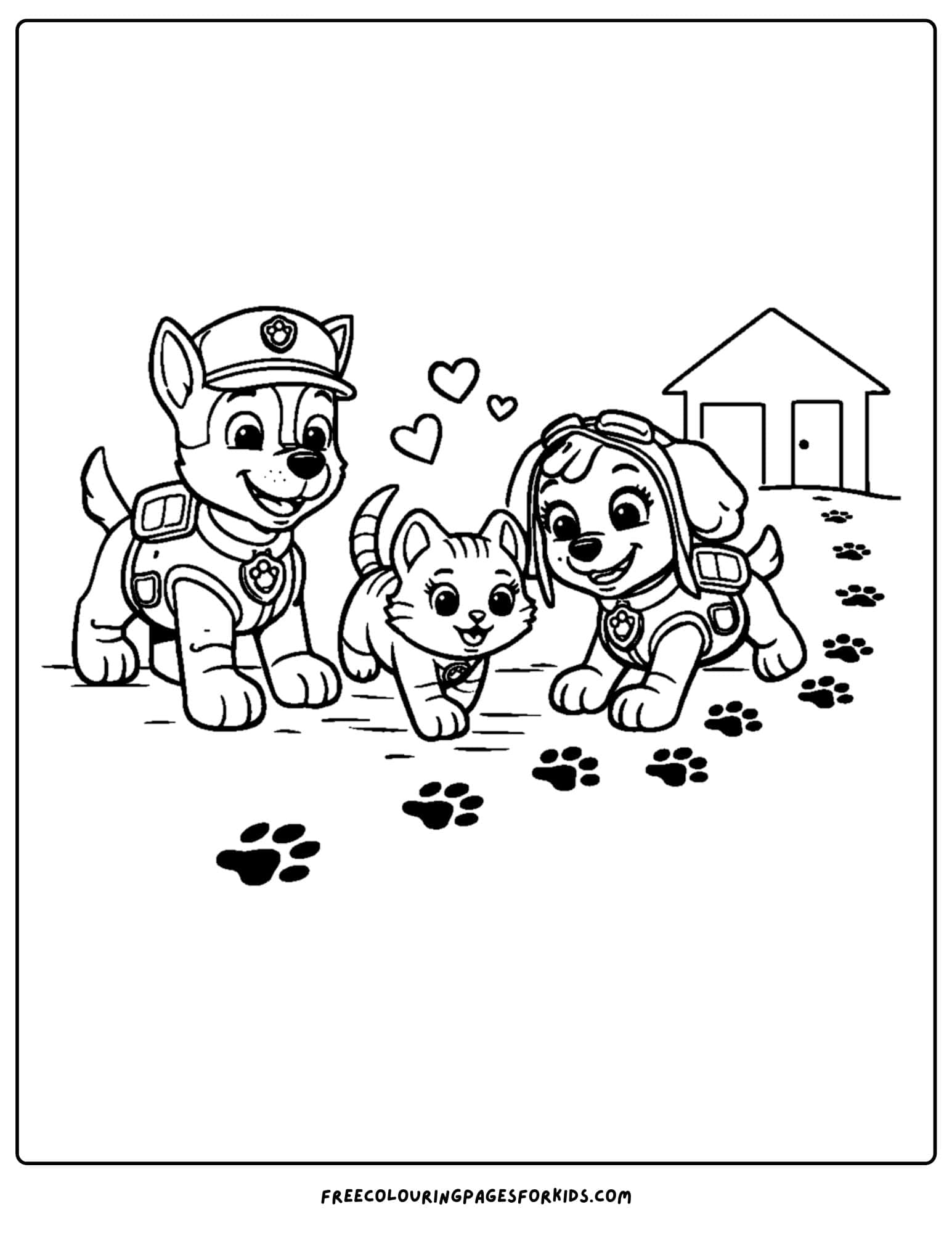 Help the kitten's paw patrol coloring page