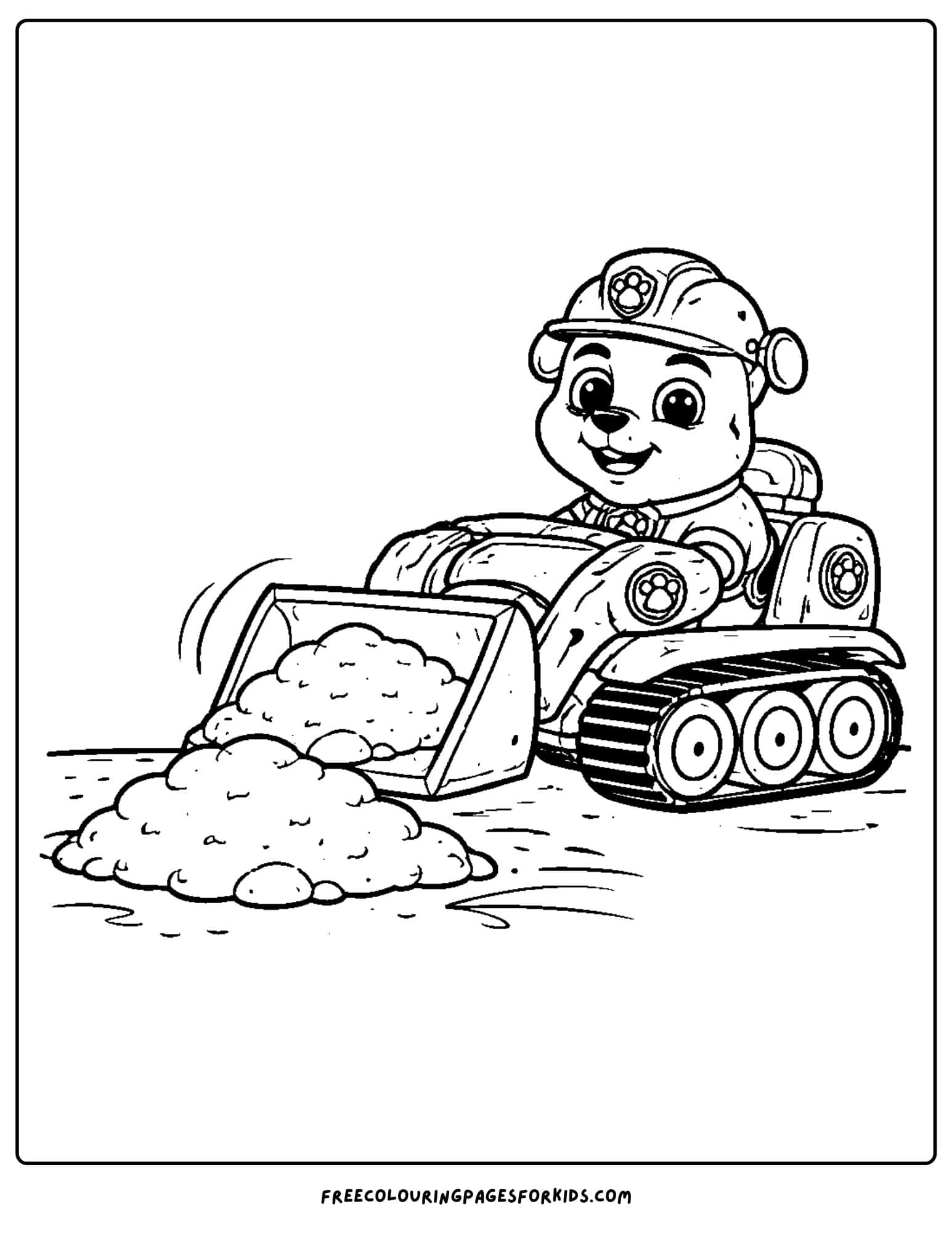 PAW Patrol coloring page, rubble bulldozed in excavator