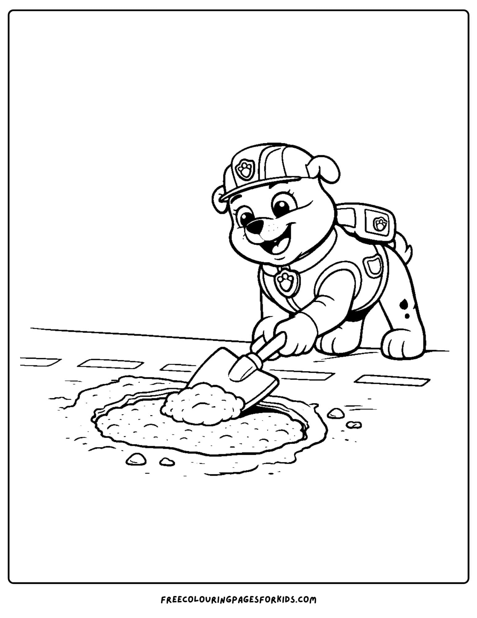 Paw patrol coloring page, using gravel to repair potholes