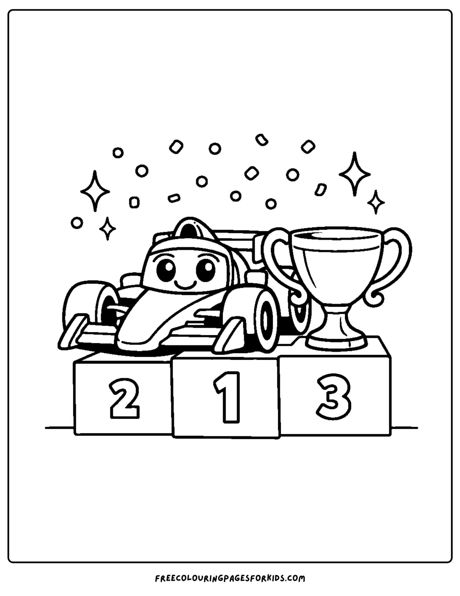 a coloring page of an f1 winners podium
