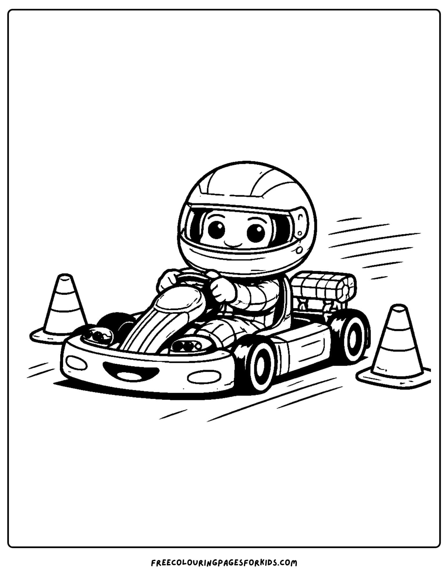 a coloring page of a child on a go cart