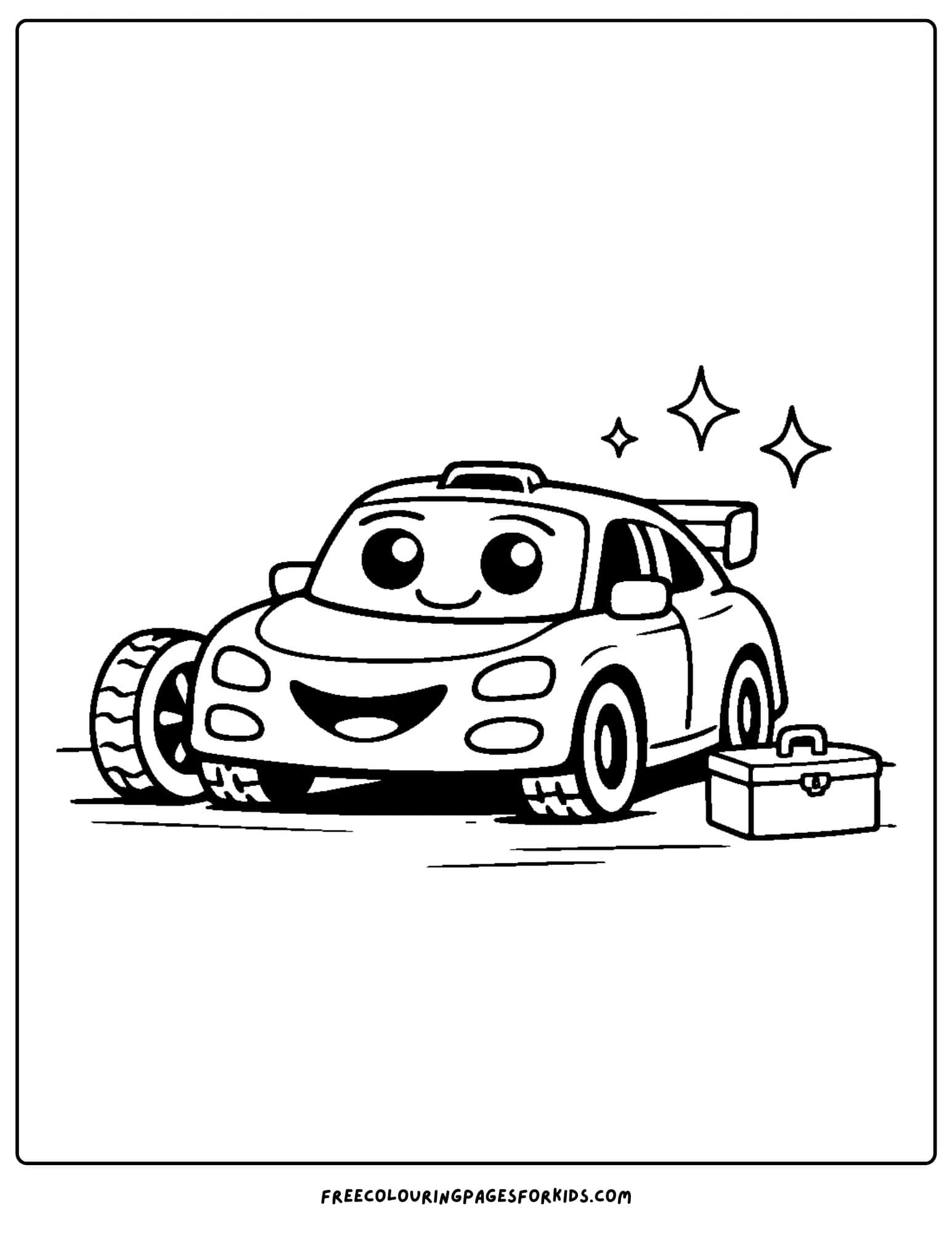 a coloring page of a race car being serviced
