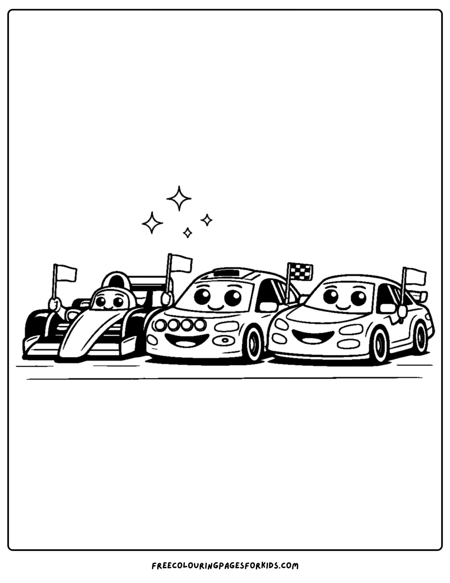 a coloring page of a race car parade
