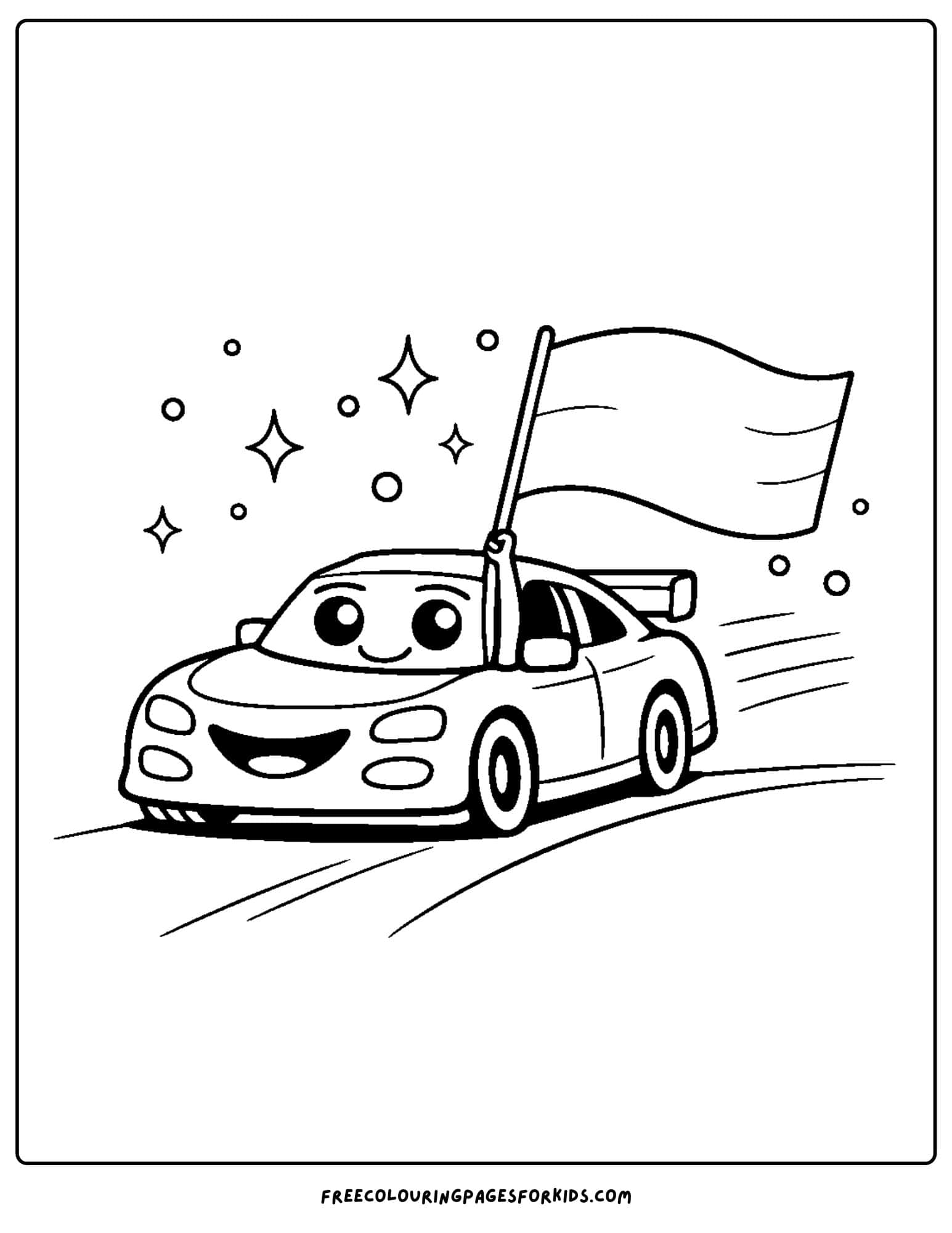 a coloring page of a race car doing a victory lap