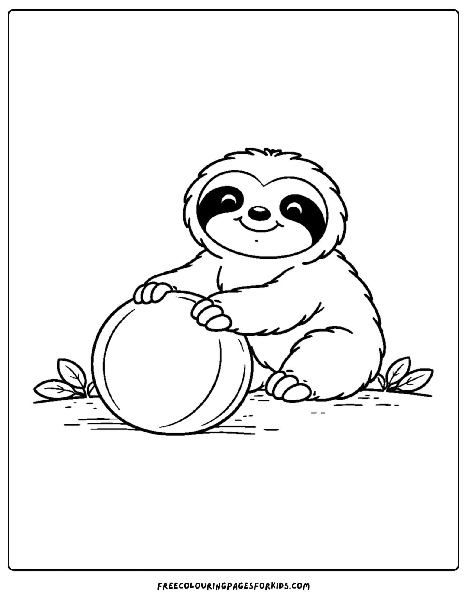 a coloring page of a sloth rolling a ball