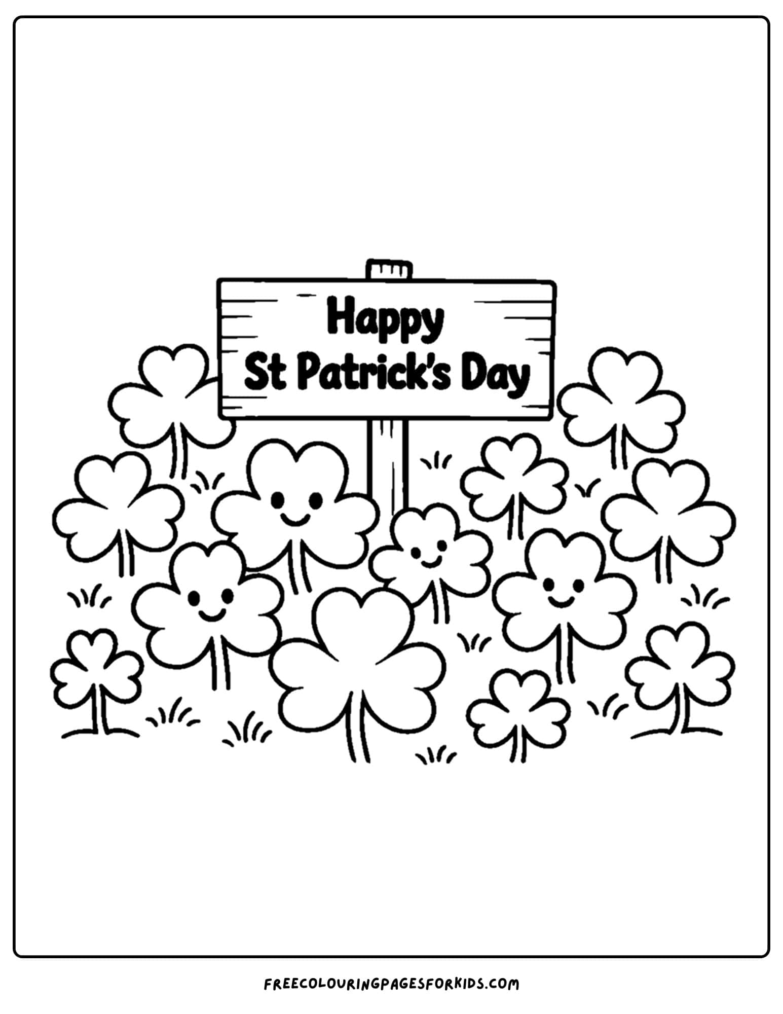 a st patricks day themed coloring page showing a field of clover