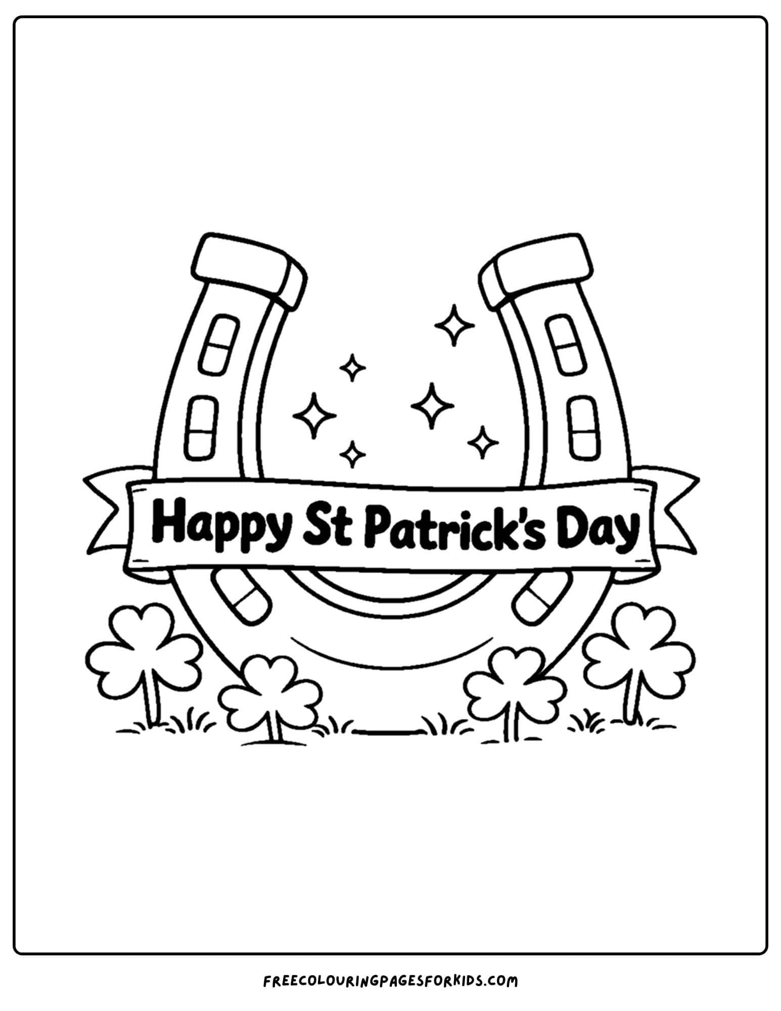 a st patricks day themed coloring page showing a lucky horseshoe