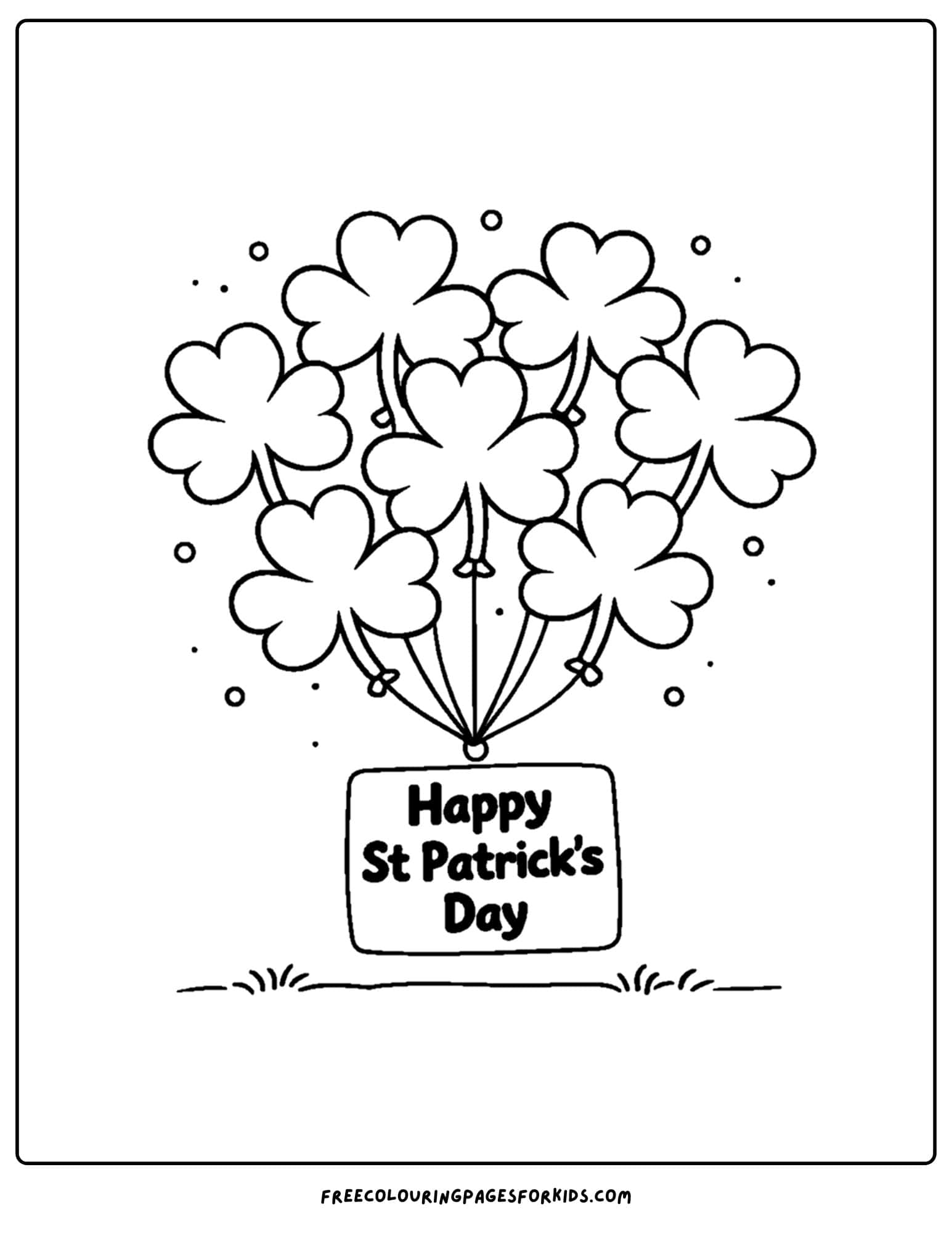 a st patricks day themed coloring page showing a bunch of balloons shaped like shamrocks