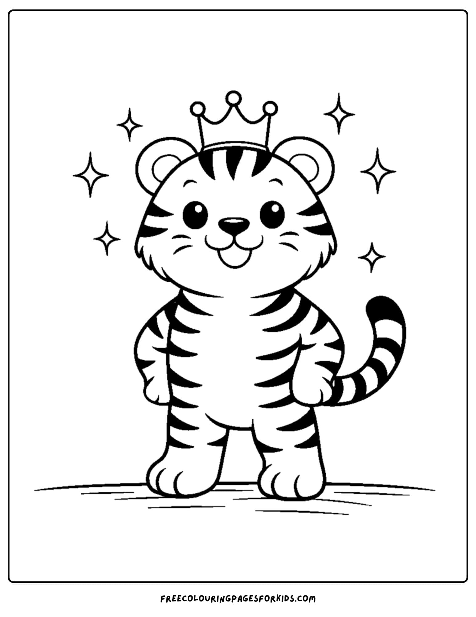 a coloring page of a tiger wearing a crown