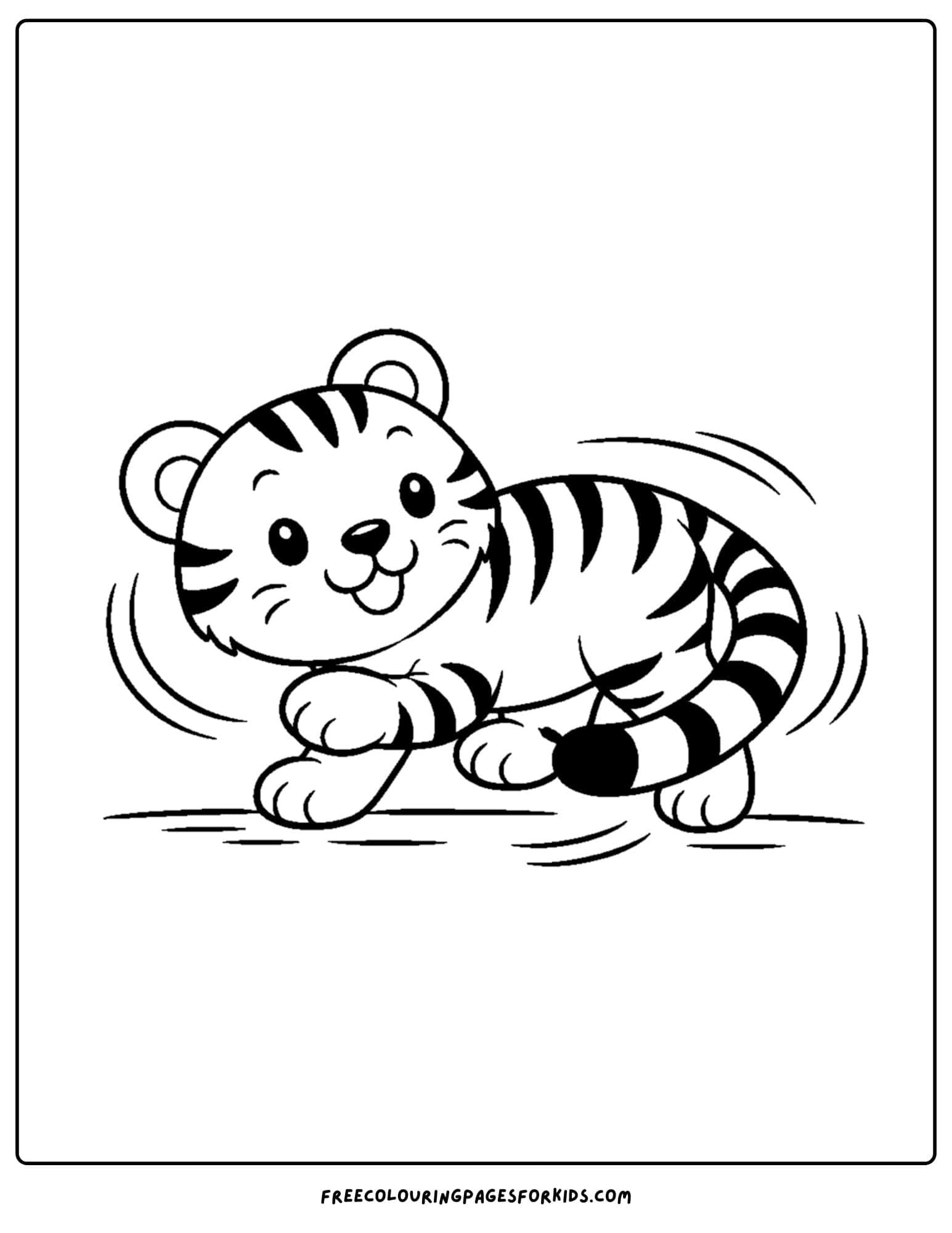 a coloring page of a tiger chasing its tail