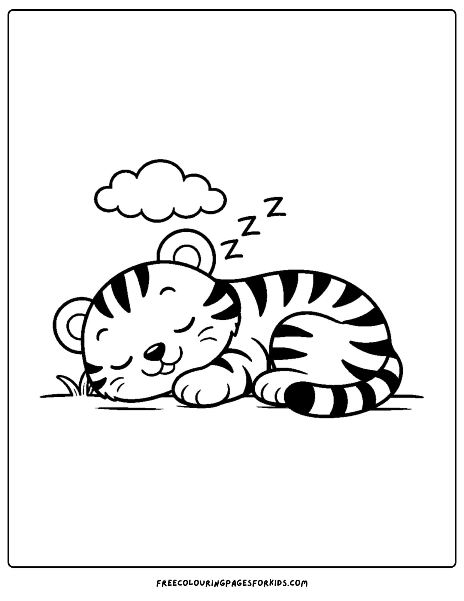 a coloring page of a tiger sleeping