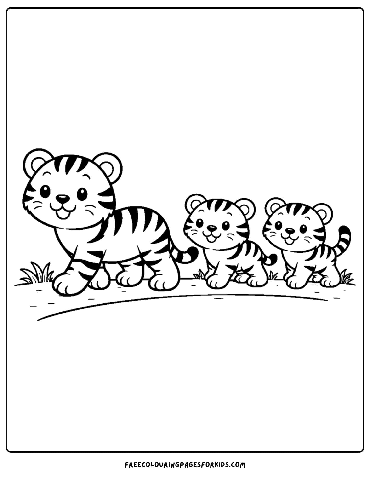 a coloring page of a tiger family walking together