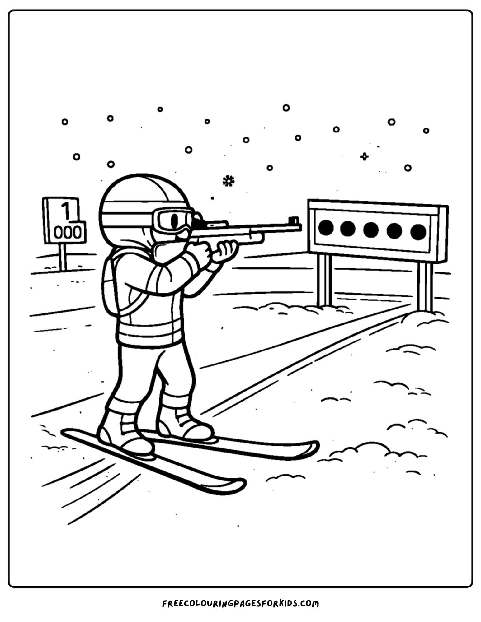 a winter olympics coloring page of a biathalon target shot