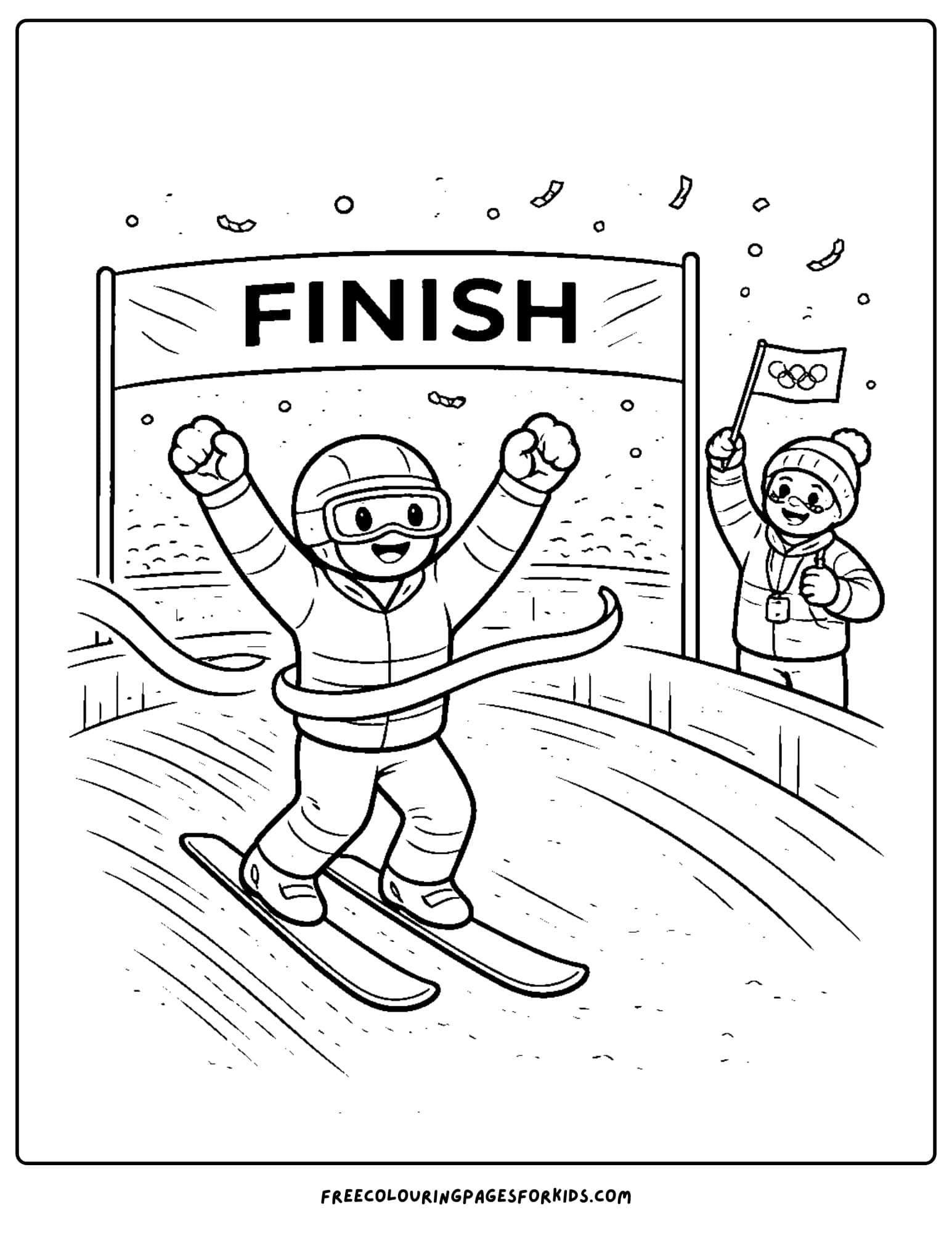 a winter olympics coloring page of going over the finish line