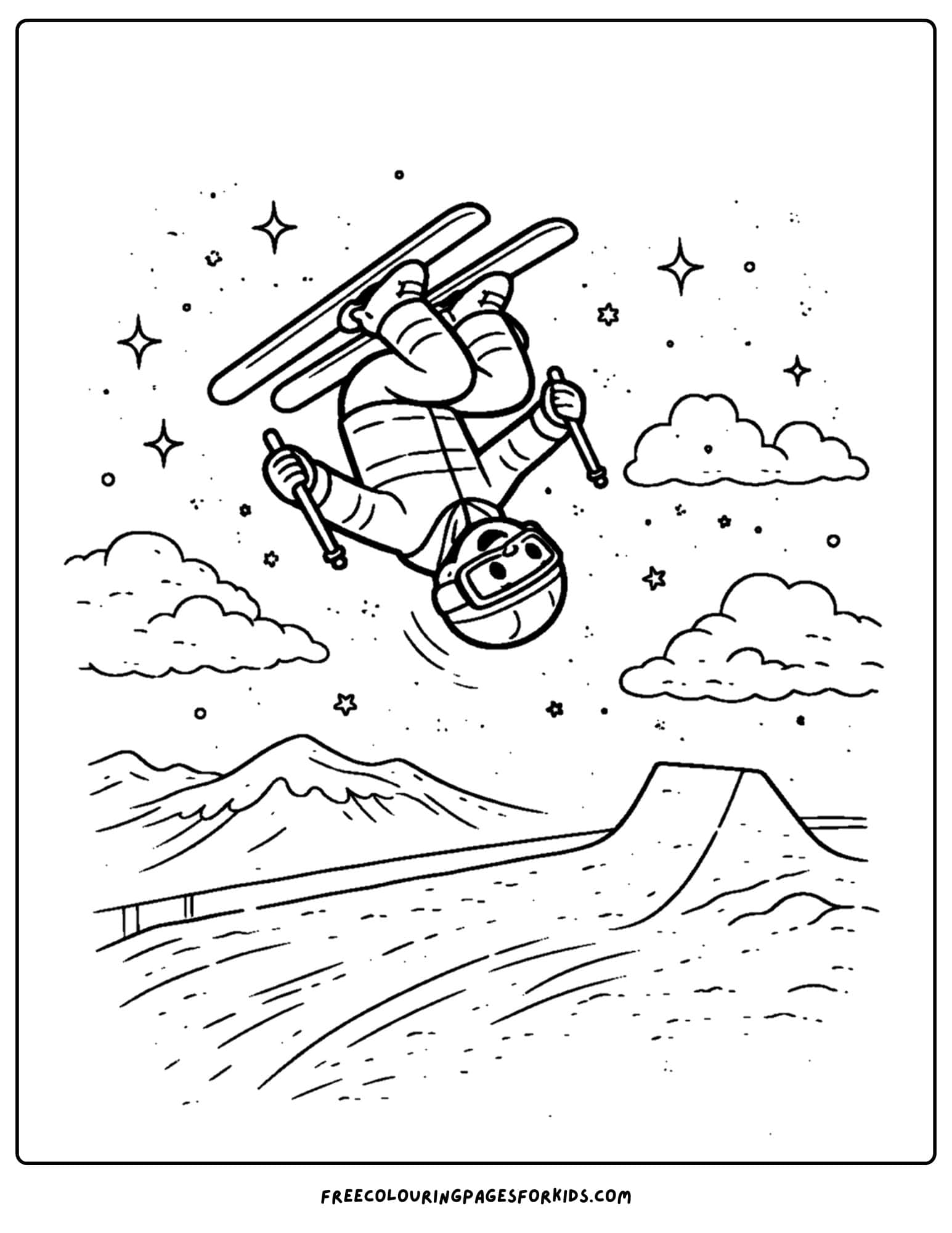 a winter olympics coloring page of a freestyle aerial trick
