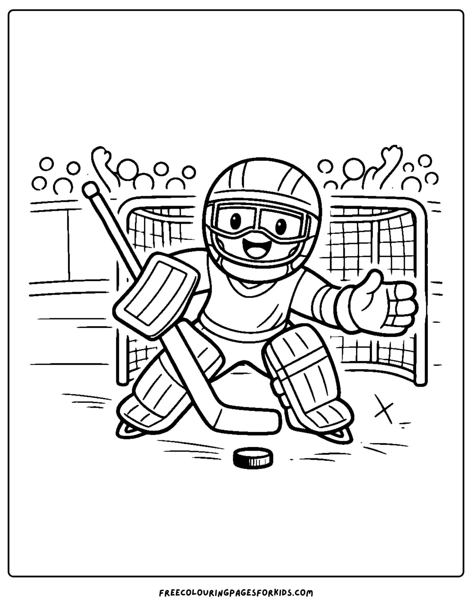 a winter olympics coloring page of an ice hockey koalie making a save