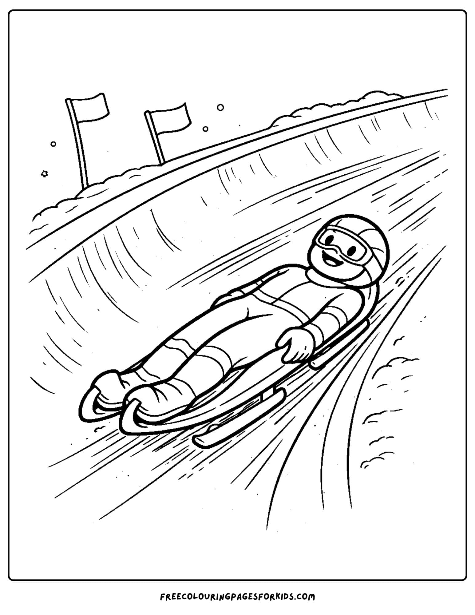 a winter olympics coloring page of a luge athlete going down the track