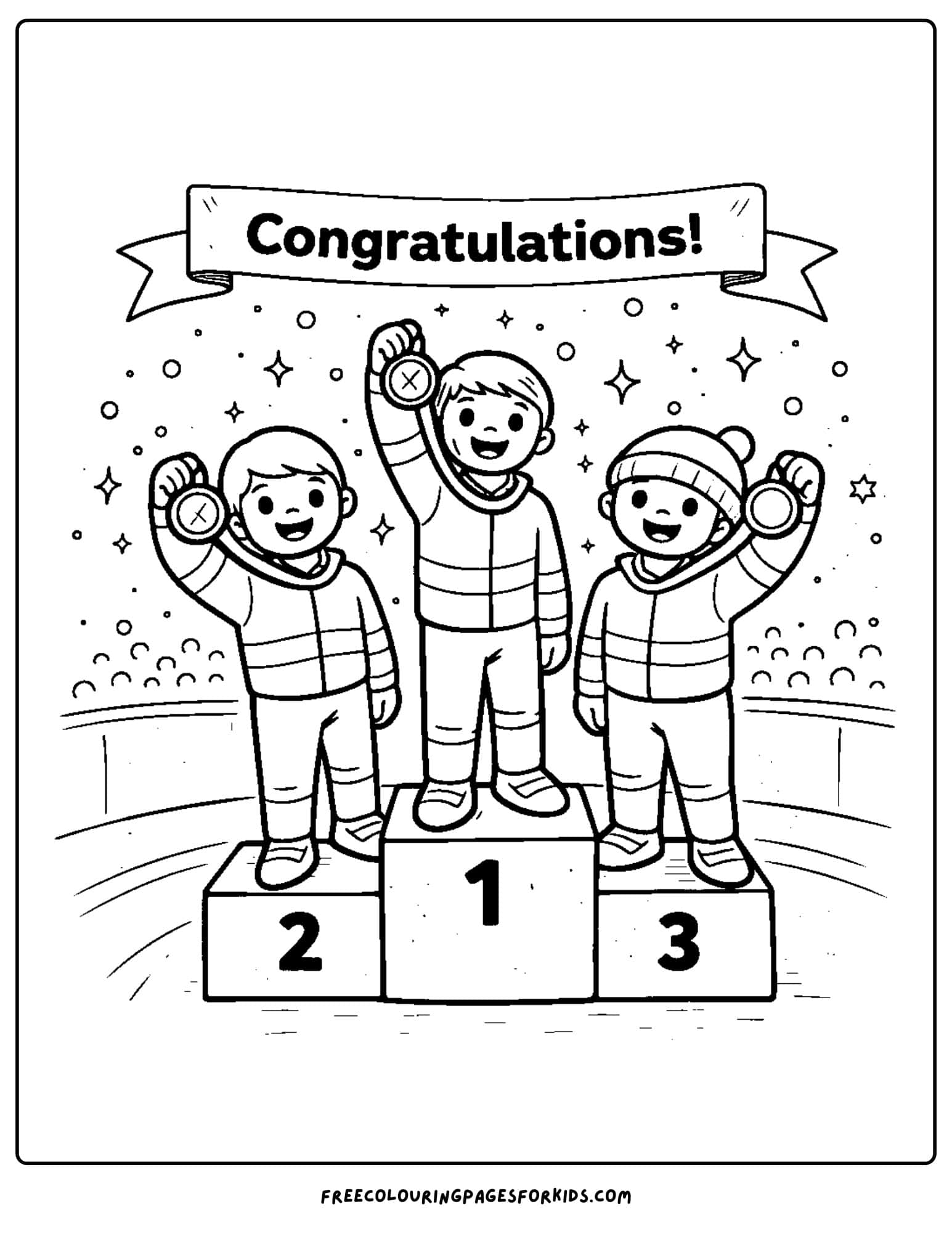 a winter olympics coloring page of athletes getting their medals on the podium