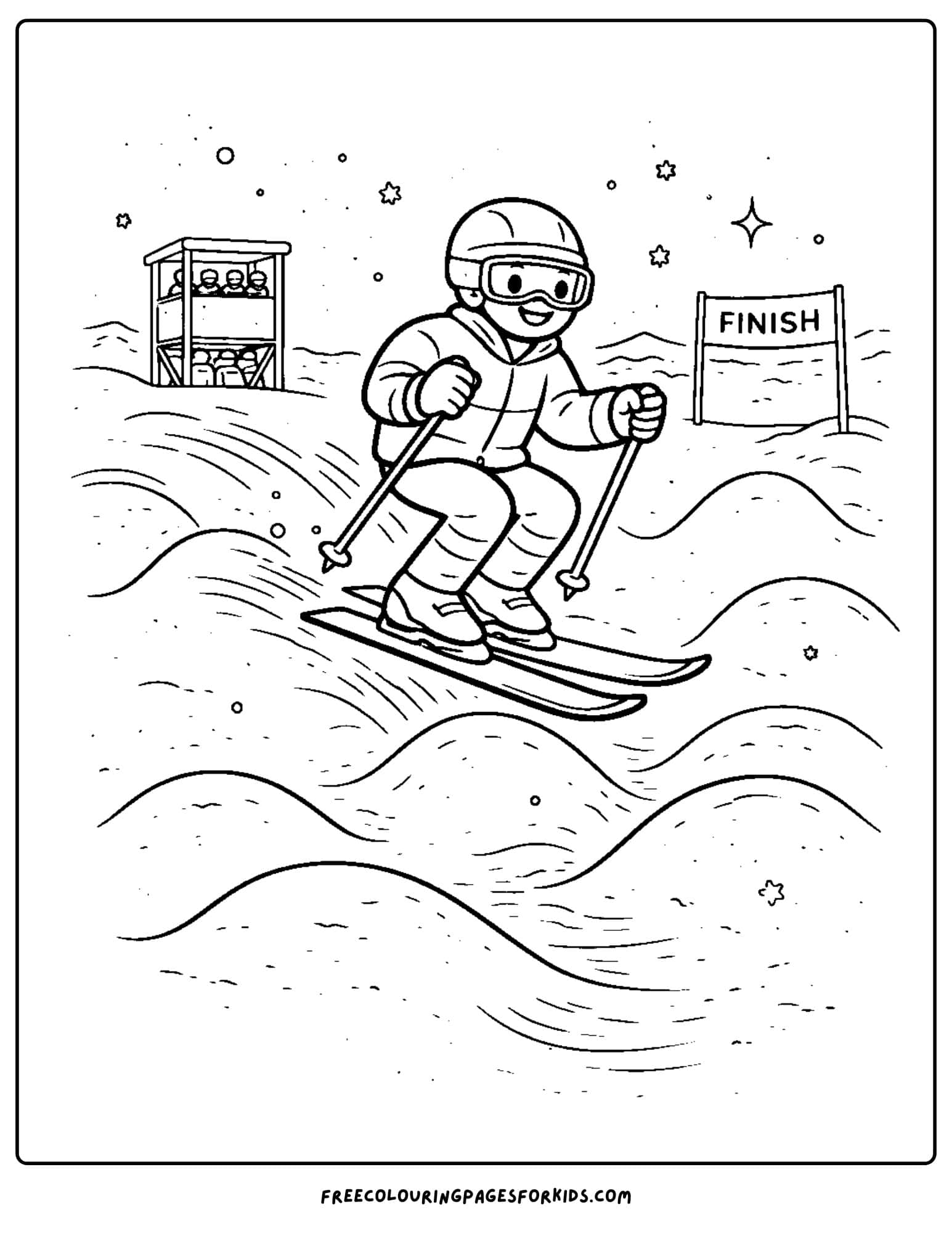 a winter olympics coloring page of a moguls ski race