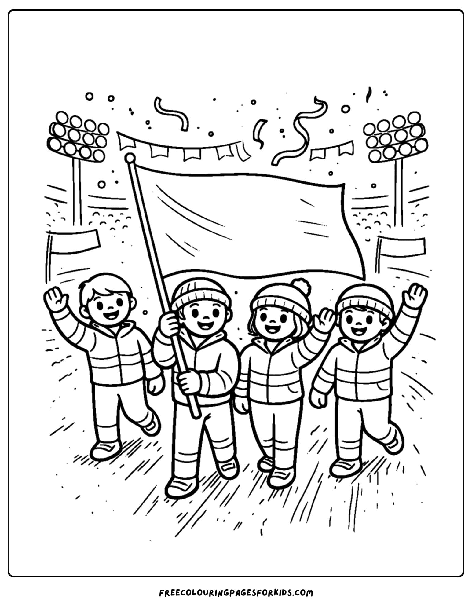 a winter olympics coloring page of the opening ceremony parade of athletes