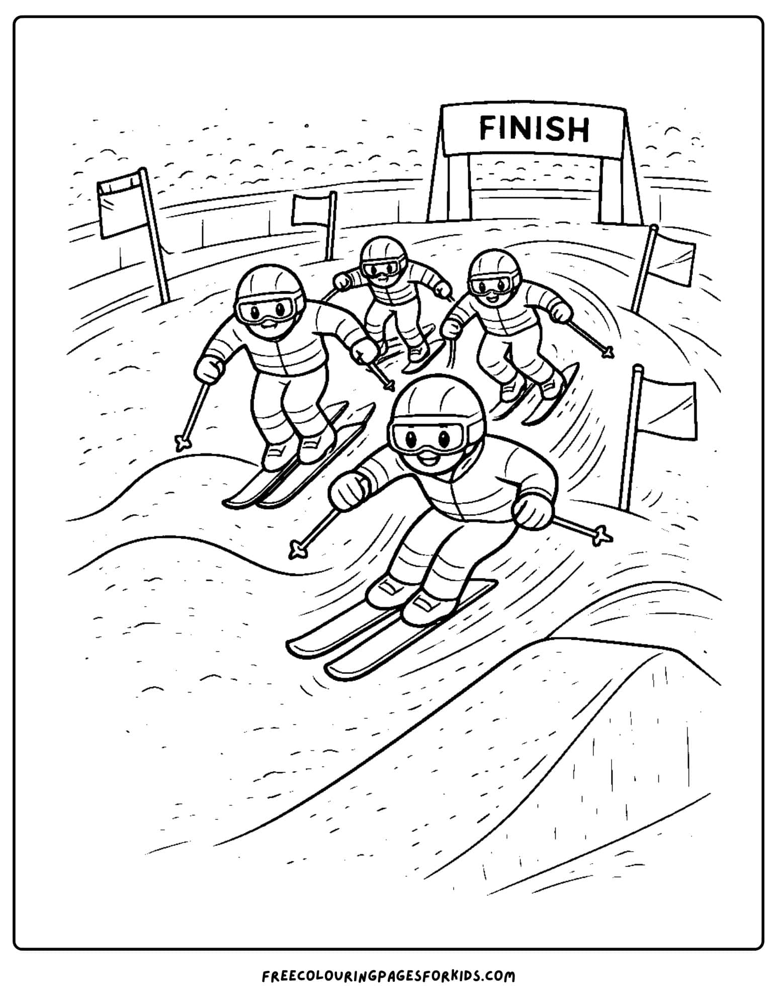 a winter olympics coloring page of a ski cross race