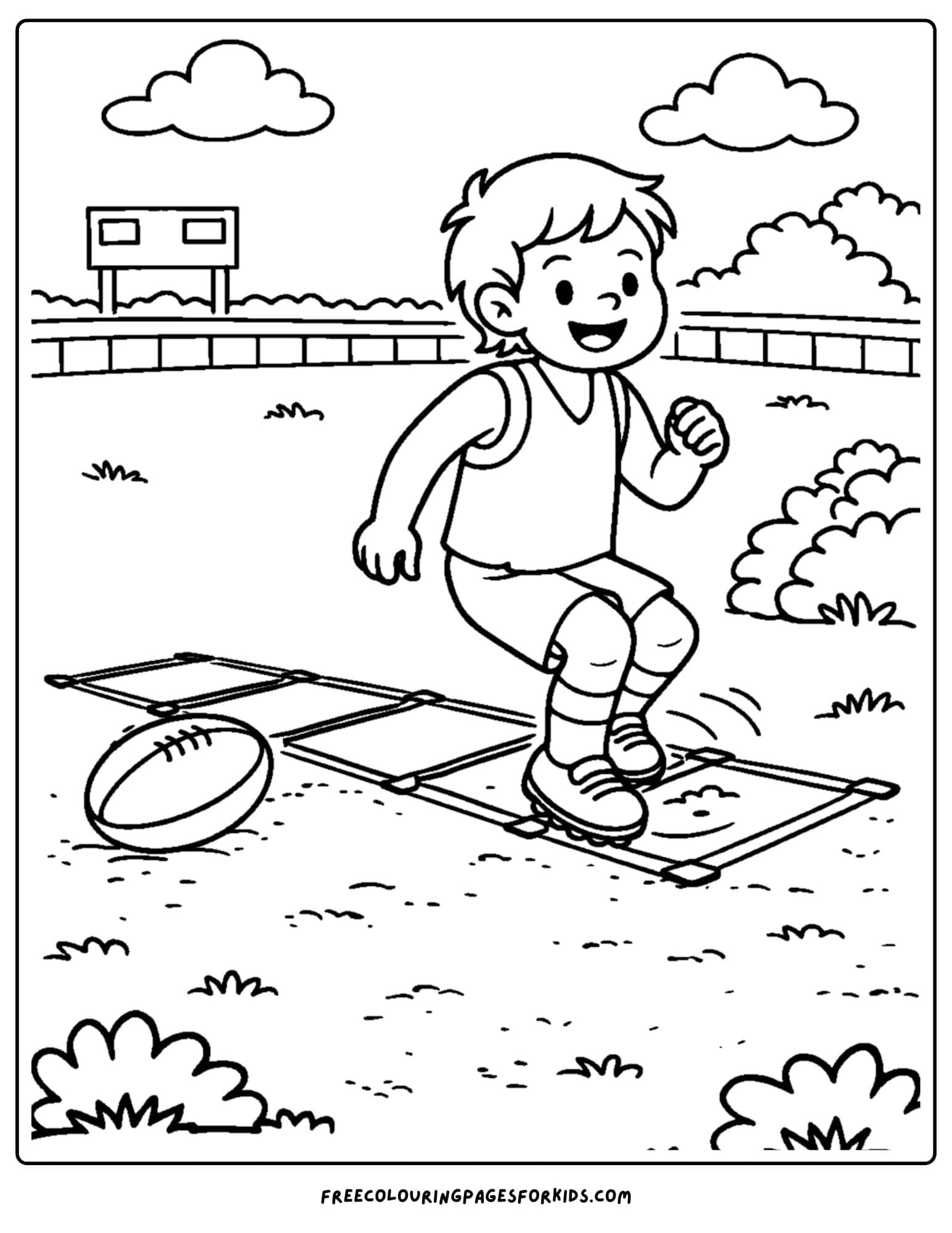 an afl football coloring page showing an agility training exercise