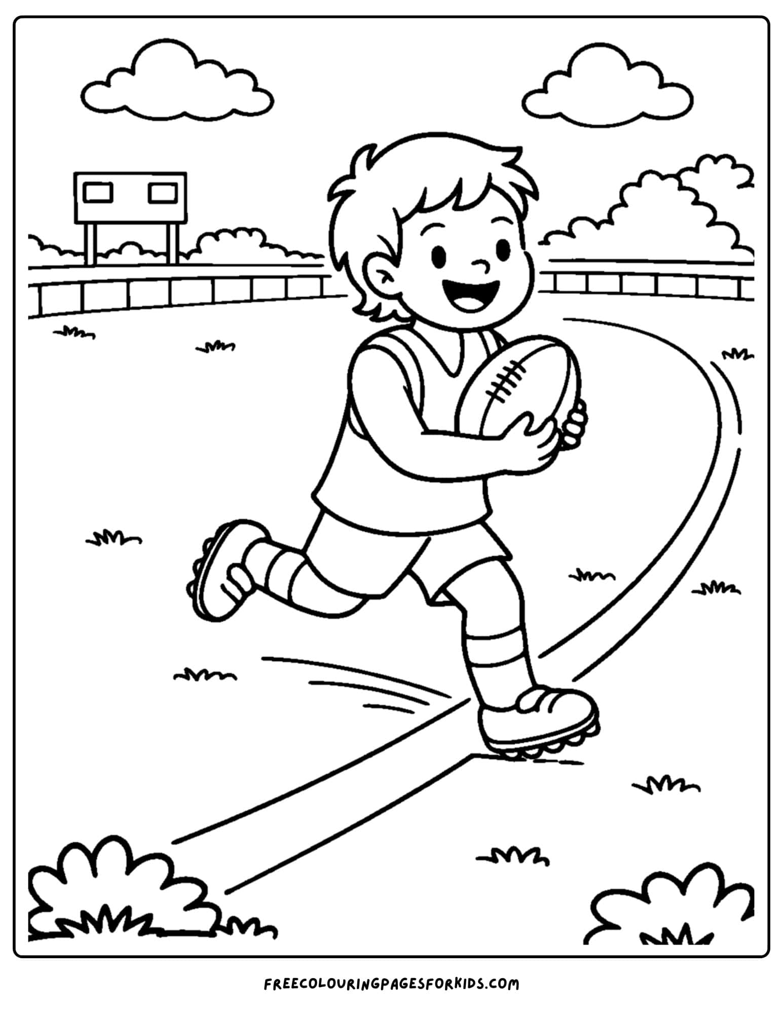 an afl football coloring page showing a player marking the ball on the boundary line