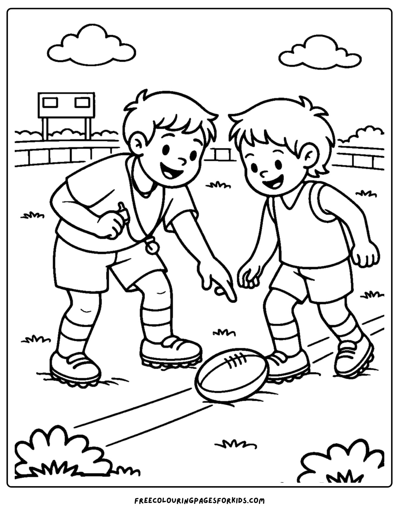 an afl football coloring page showing the coach instructing the player