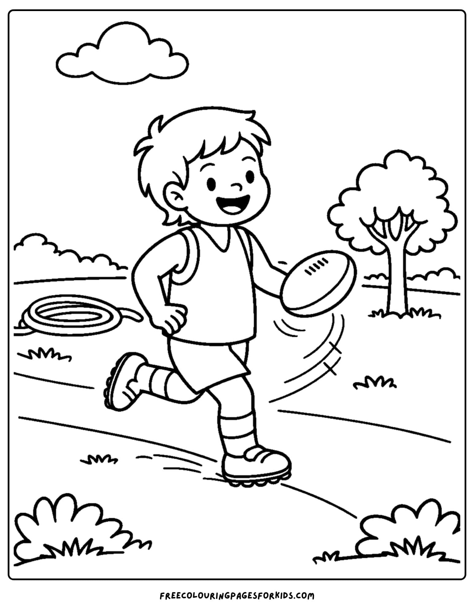 an afl football coloring page showing a player on the run about to bounce the ball