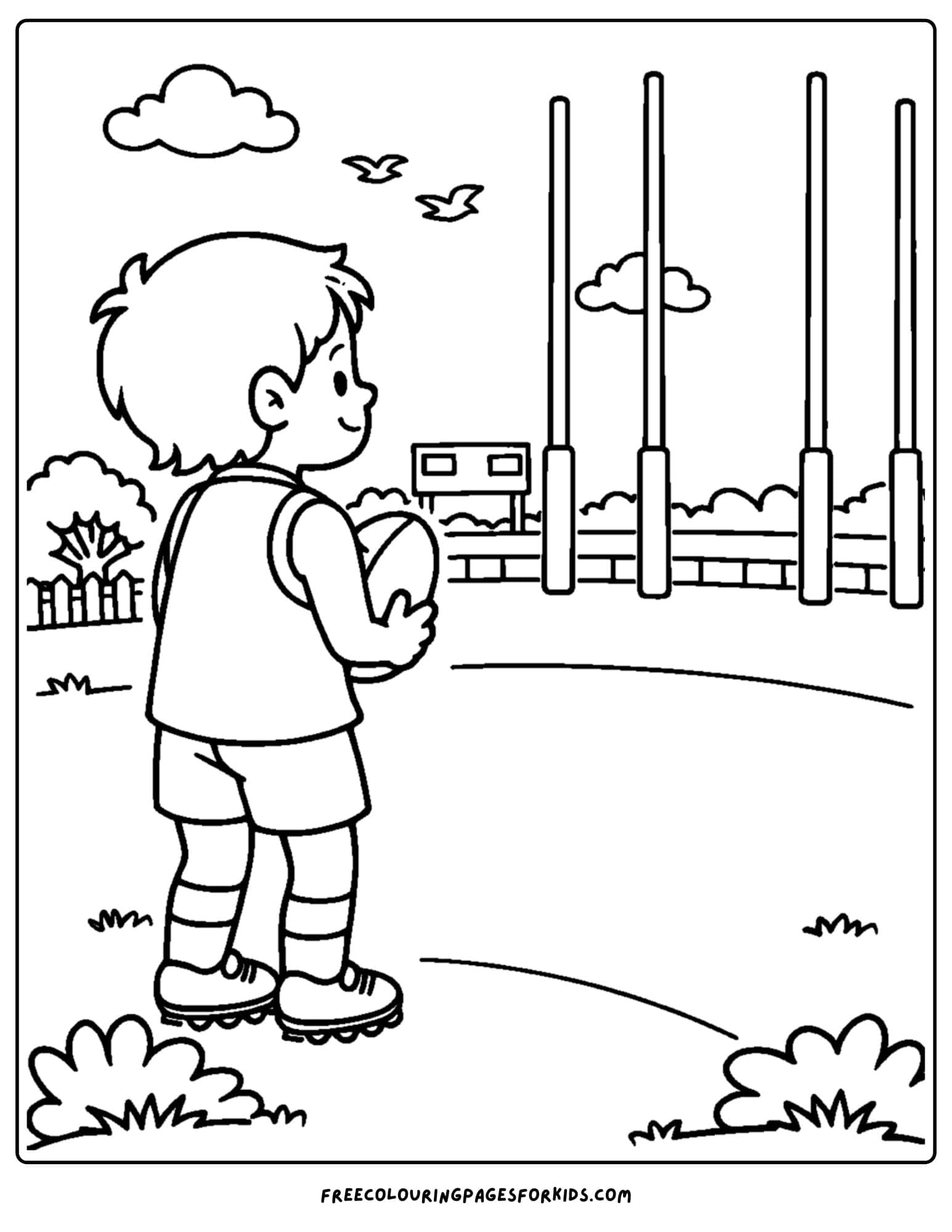 an afl football coloring page showing a player getting ready to kick a goal