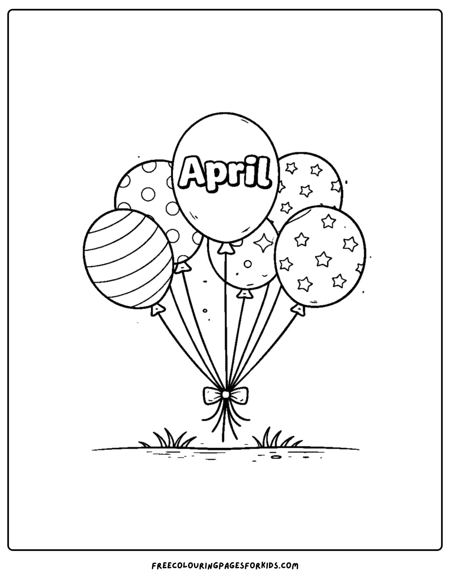 an april themed coloring page featuring a bunch of balloons