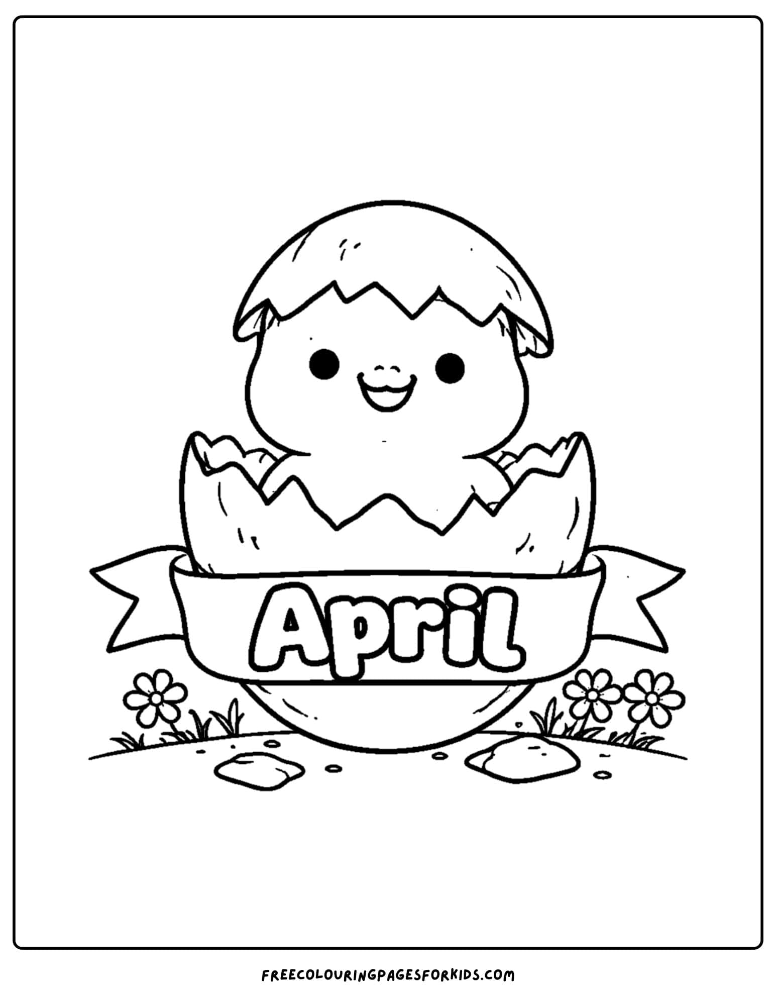 an april themed coloring page featuring a chick hatching from an egg