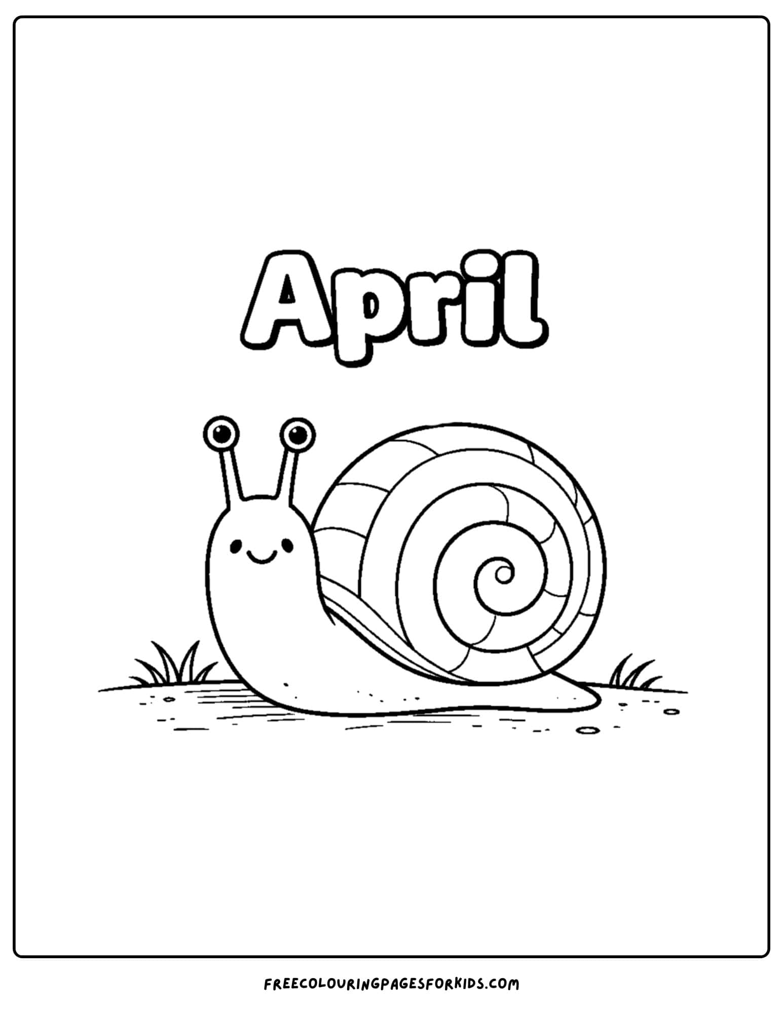an april themed coloring page featuring a snail