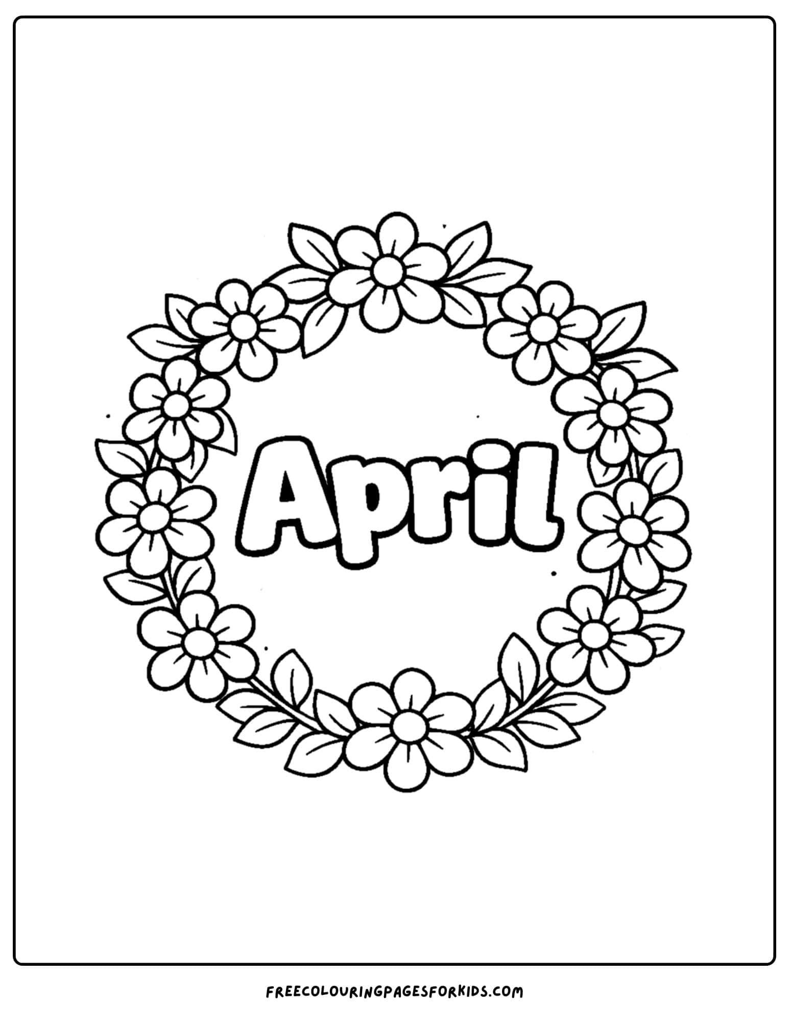 an april themed coloring page featuring a spring flower wreath