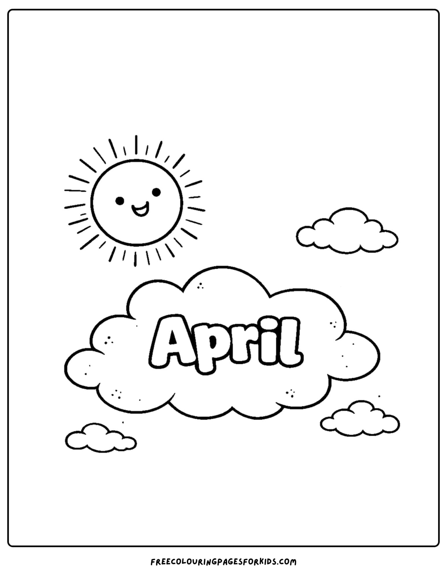 an april themed coloring page featuring a sun and clouds