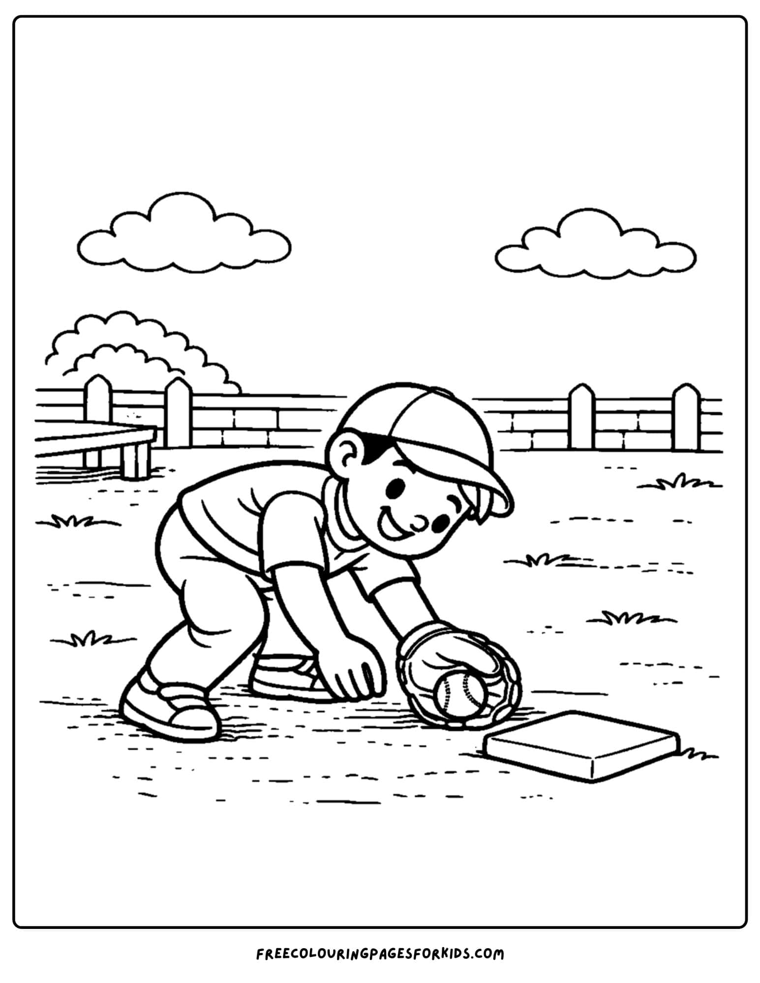 a baseball coloring page featuring a shortstop graound ball get