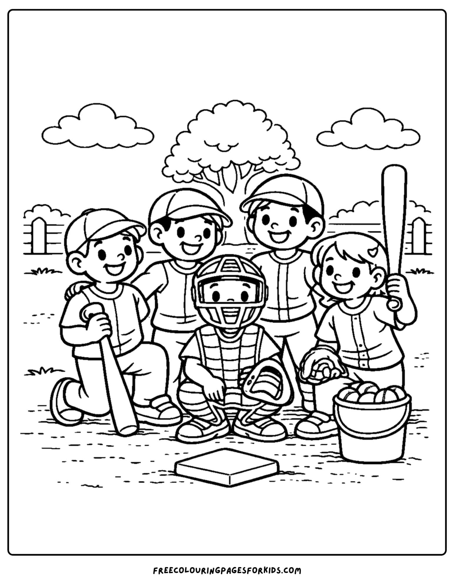 a baseball coloring page featuring a team photo