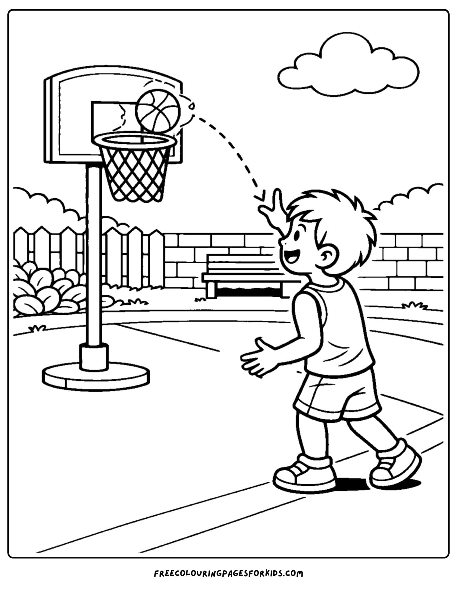 a basketball coloring page of a player doing a simple bank shot
