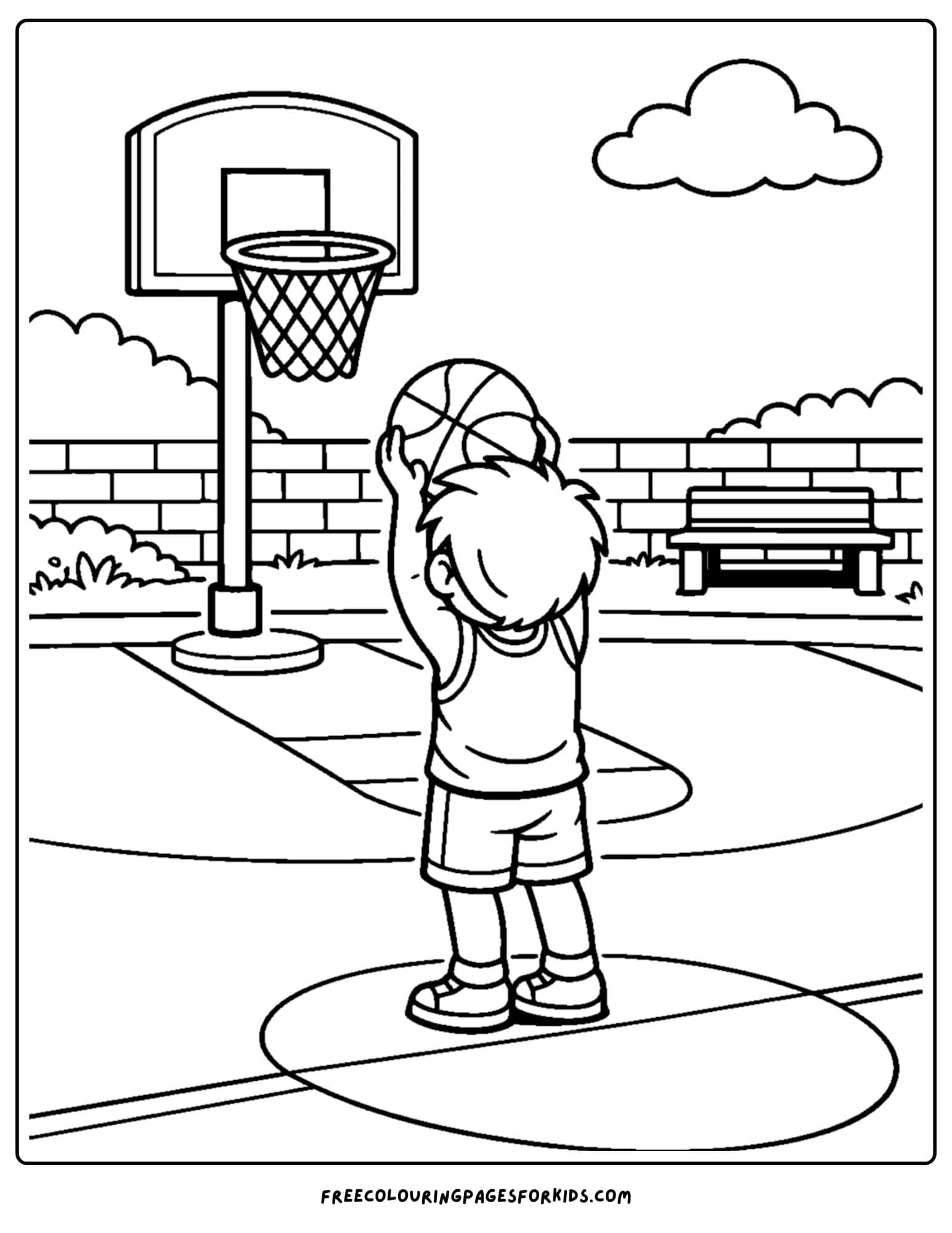 a basketball coloring page of a player taking a free throw