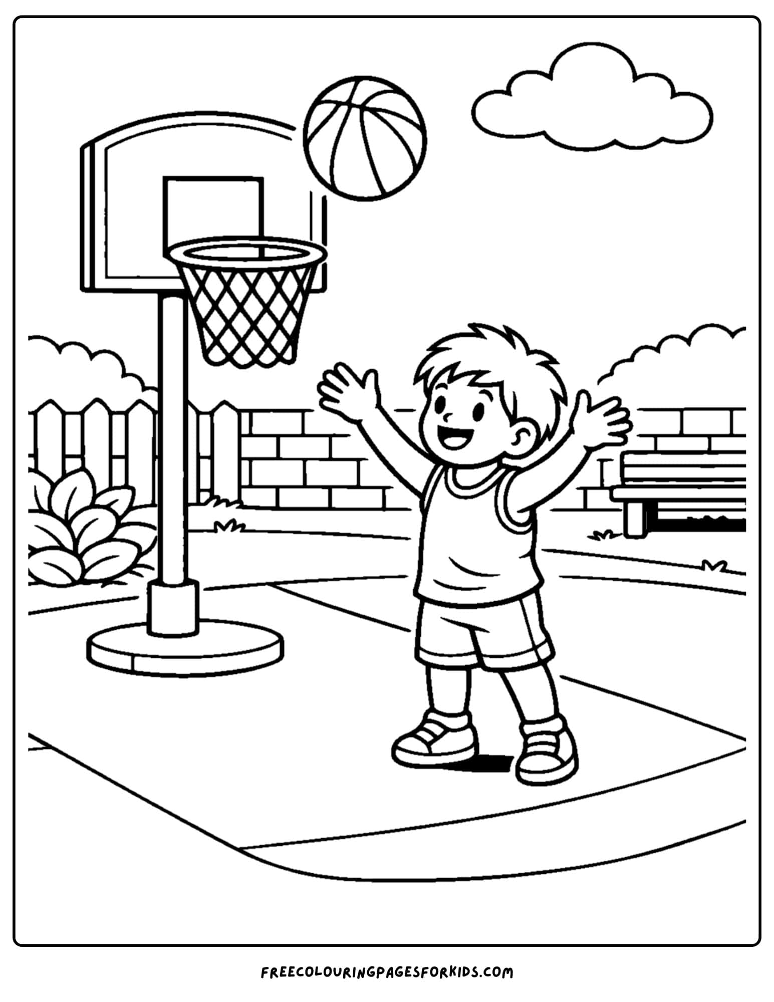 a basketball coloring page of a player getting for the rebound off the ring