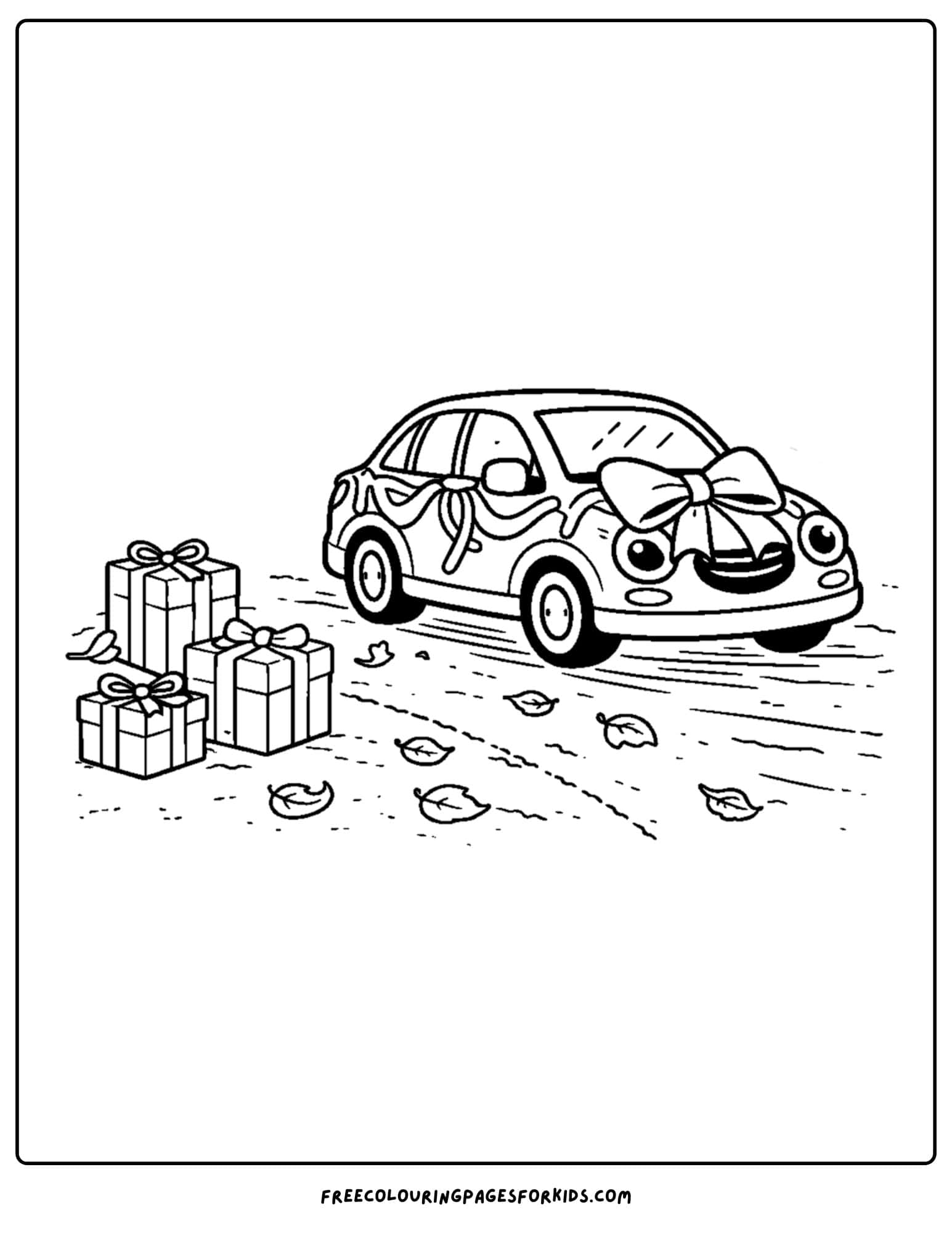 a coloring page of a car decorated for a birthday