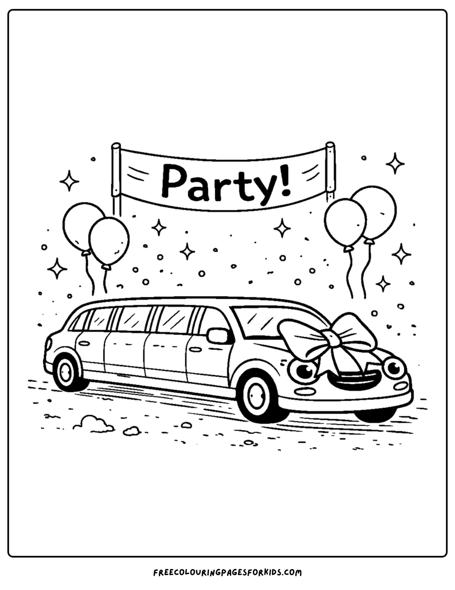 a coloring page of a limousine all set for a party